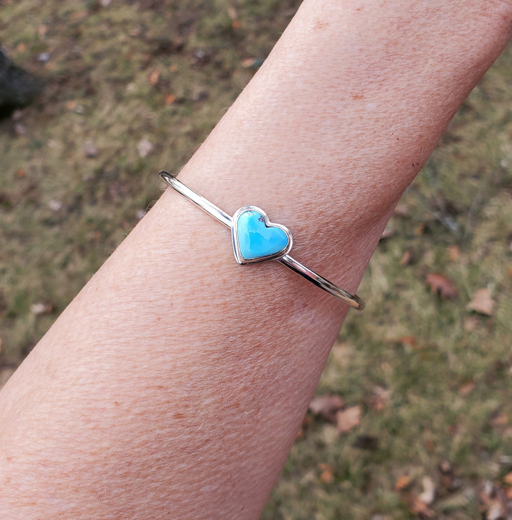 Golden Hills Turquoise Heart Dainty Cuff Bracelet in Solid Sterling Silver