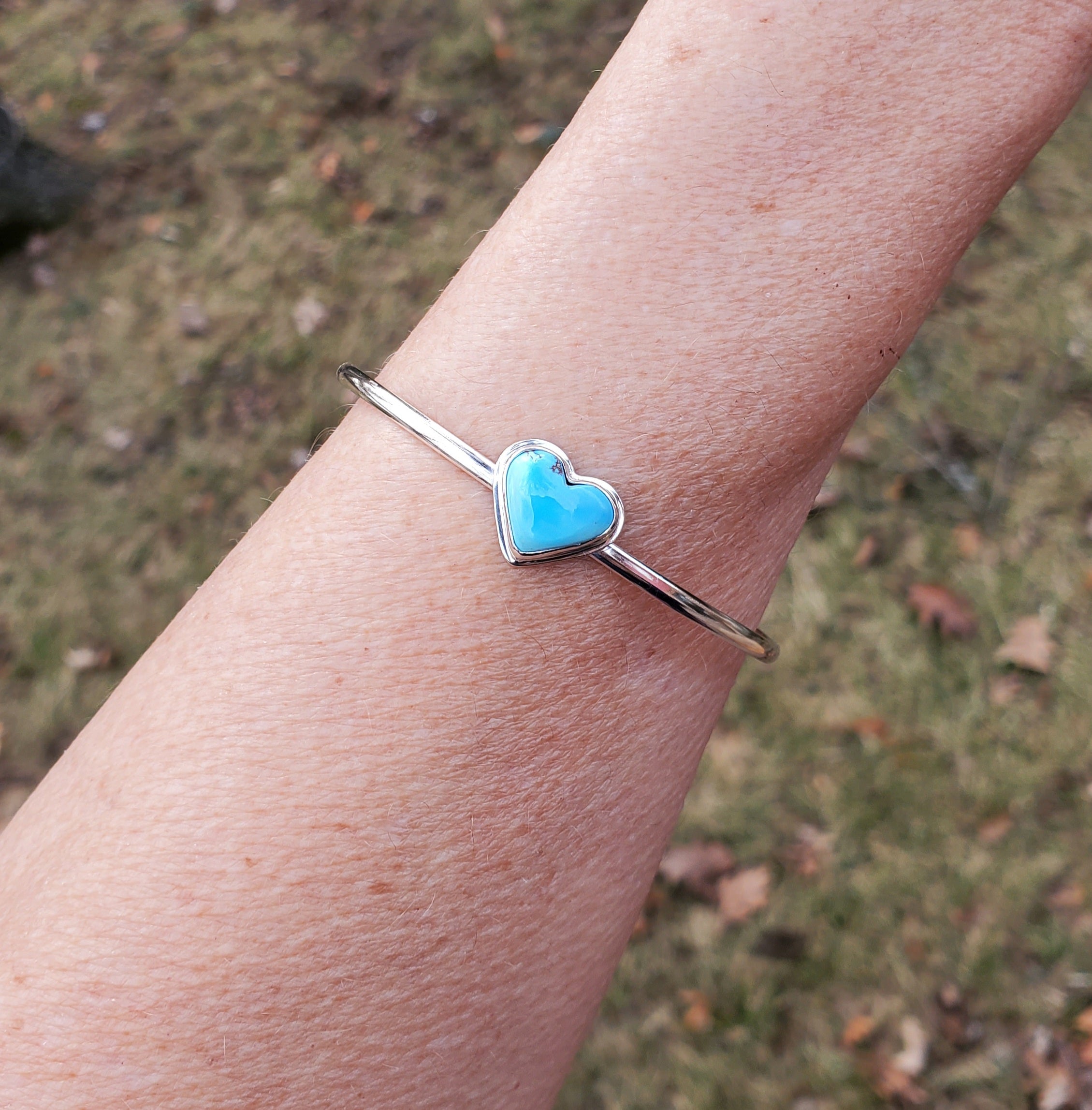 Golden Hills Turquoise Heart Dainty Cuff Bracelet in Solid Sterling Silver