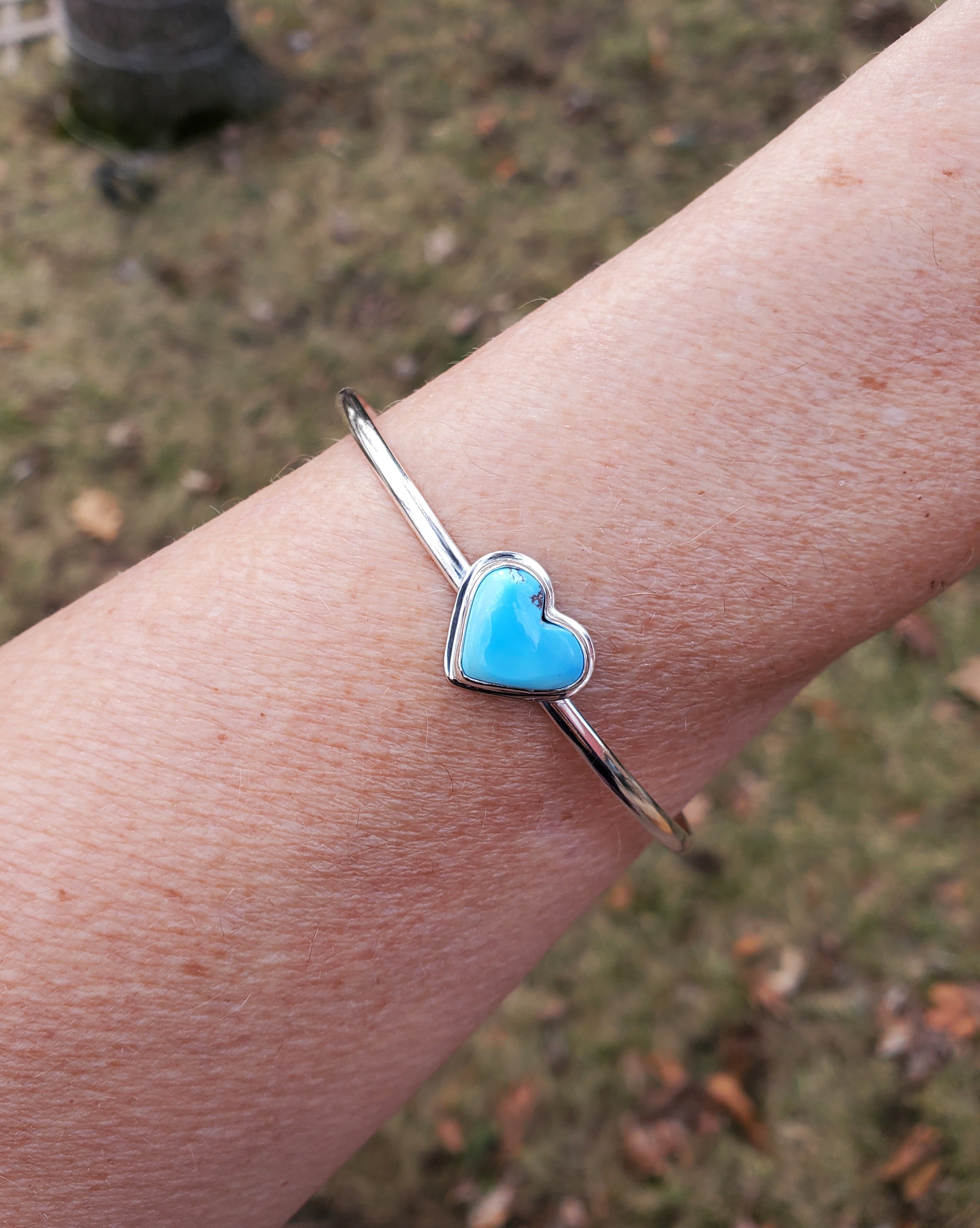 Golden Hills Turquoise Heart Dainty Cuff Bracelet in Solid Sterling Silver