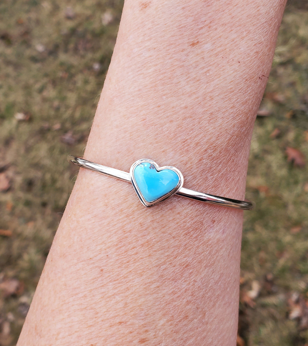 Golden Hills Turquoise Heart Dainty Cuff Bracelet in Solid Sterling Silver