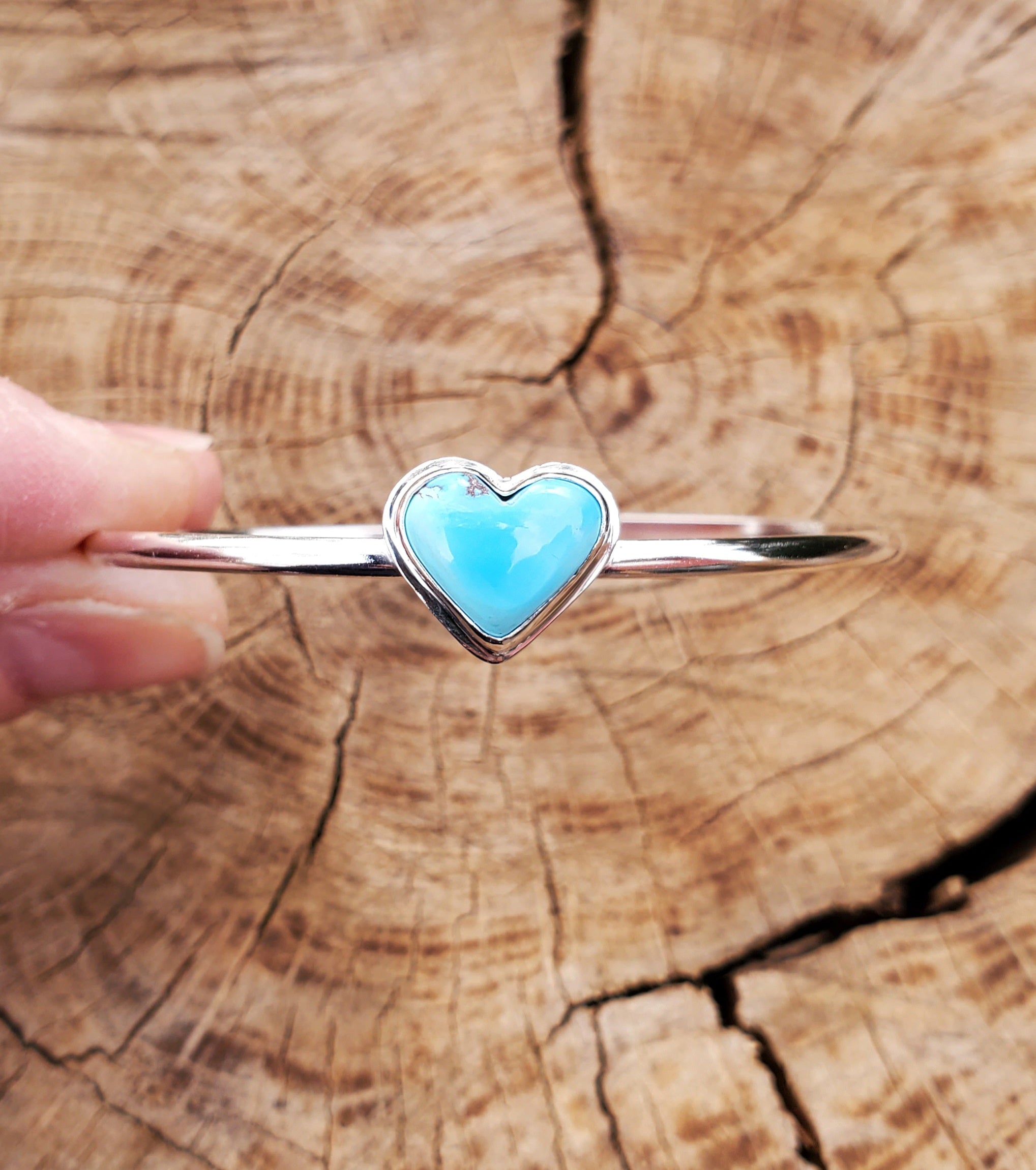 Golden Hills Turquoise Heart Dainty Cuff Bracelet in Solid Sterling Silver