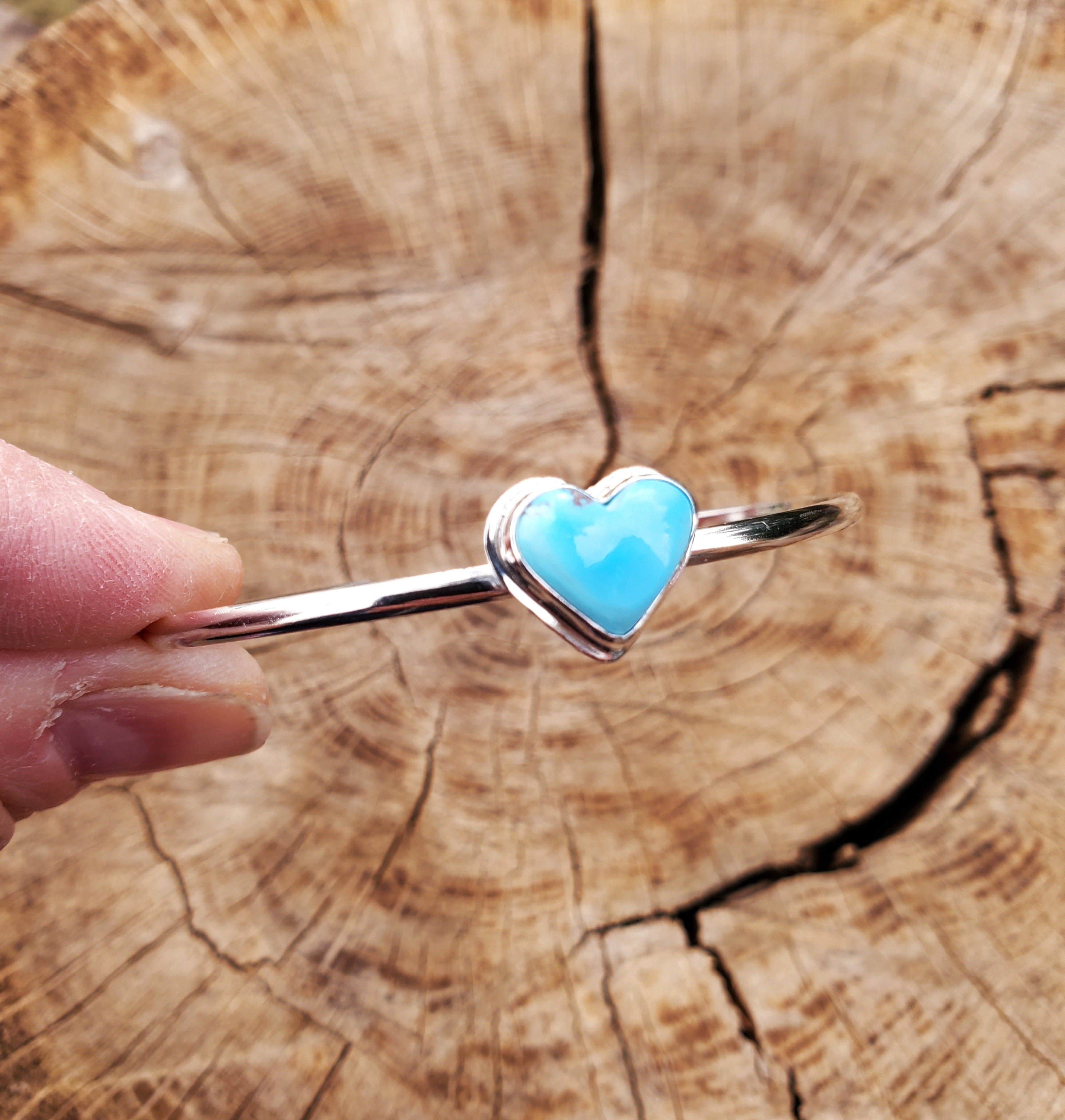 Golden Hills Turquoise Heart Dainty Cuff Bracelet in Solid Sterling Silver