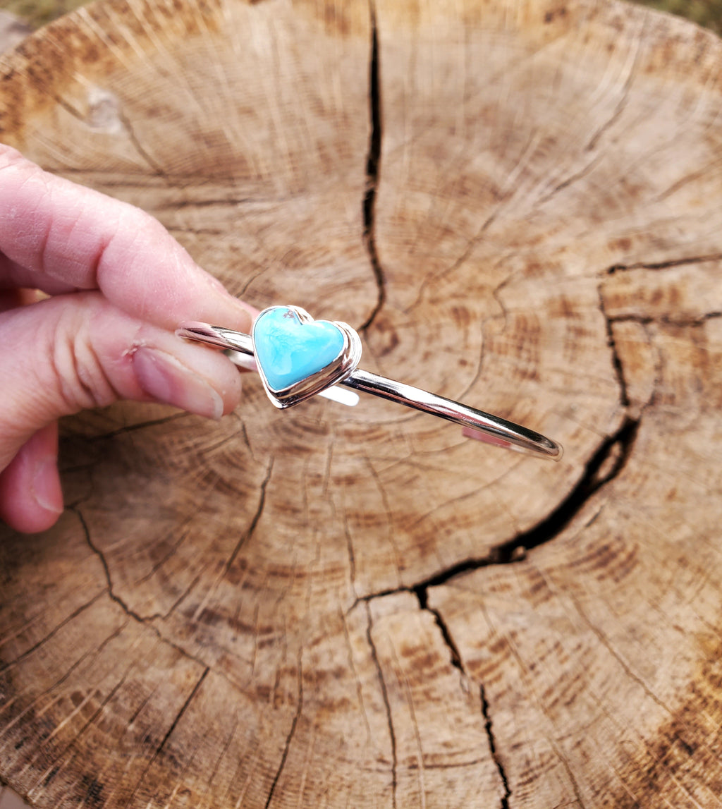 Golden Hills Turquoise Heart Dainty Cuff Bracelet in Solid Sterling Silver