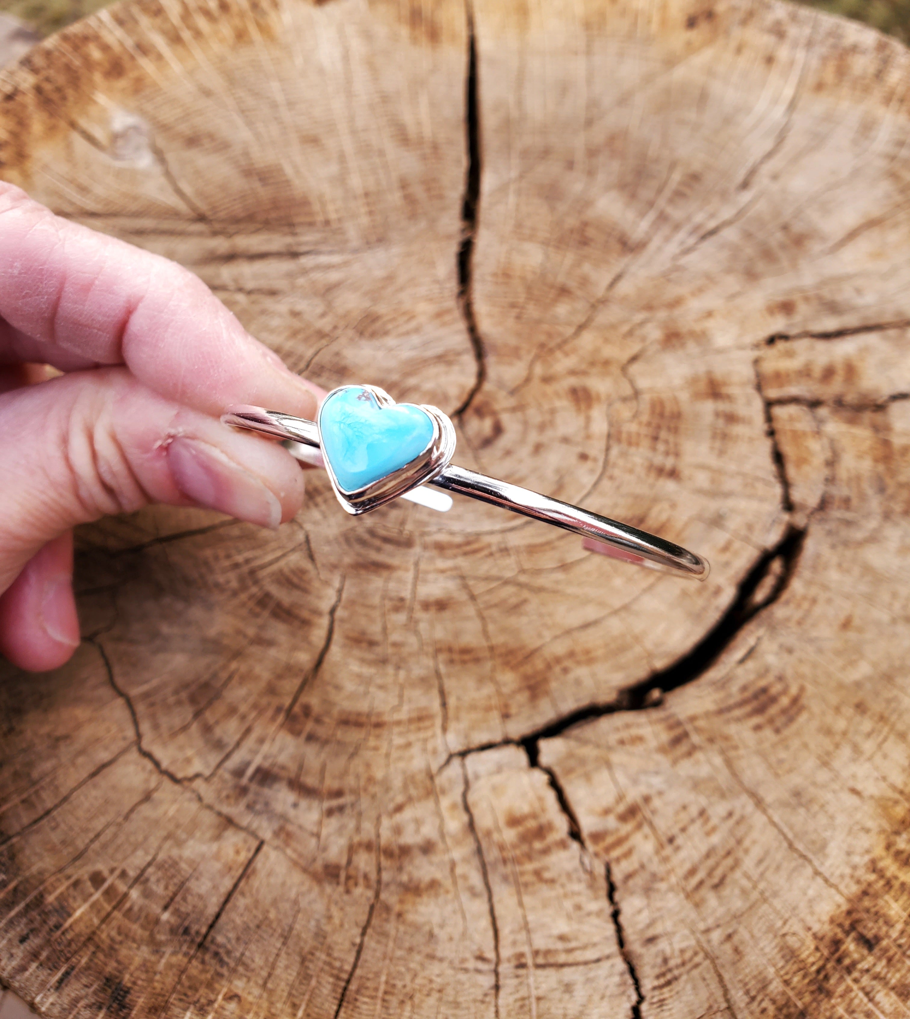 Golden Hills Turquoise Heart Dainty Cuff Bracelet in Solid Sterling Silver
