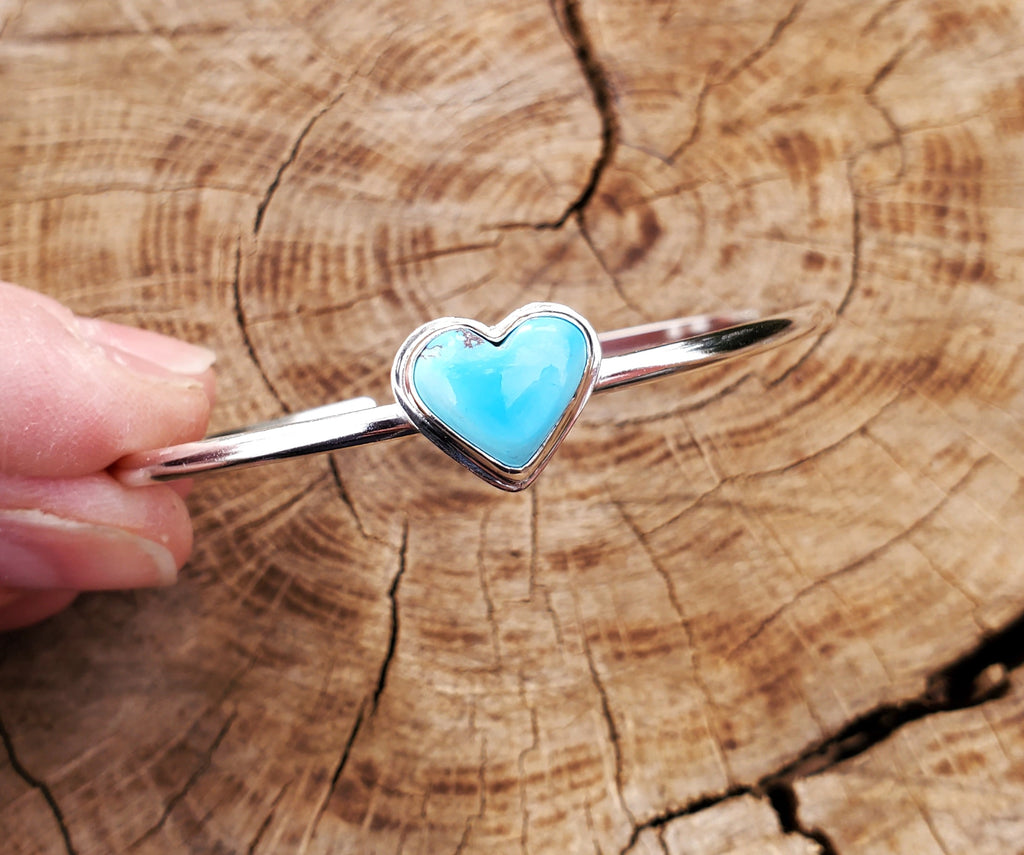 Golden Hills Turquoise Heart Dainty Cuff Bracelet in Solid Sterling Silver