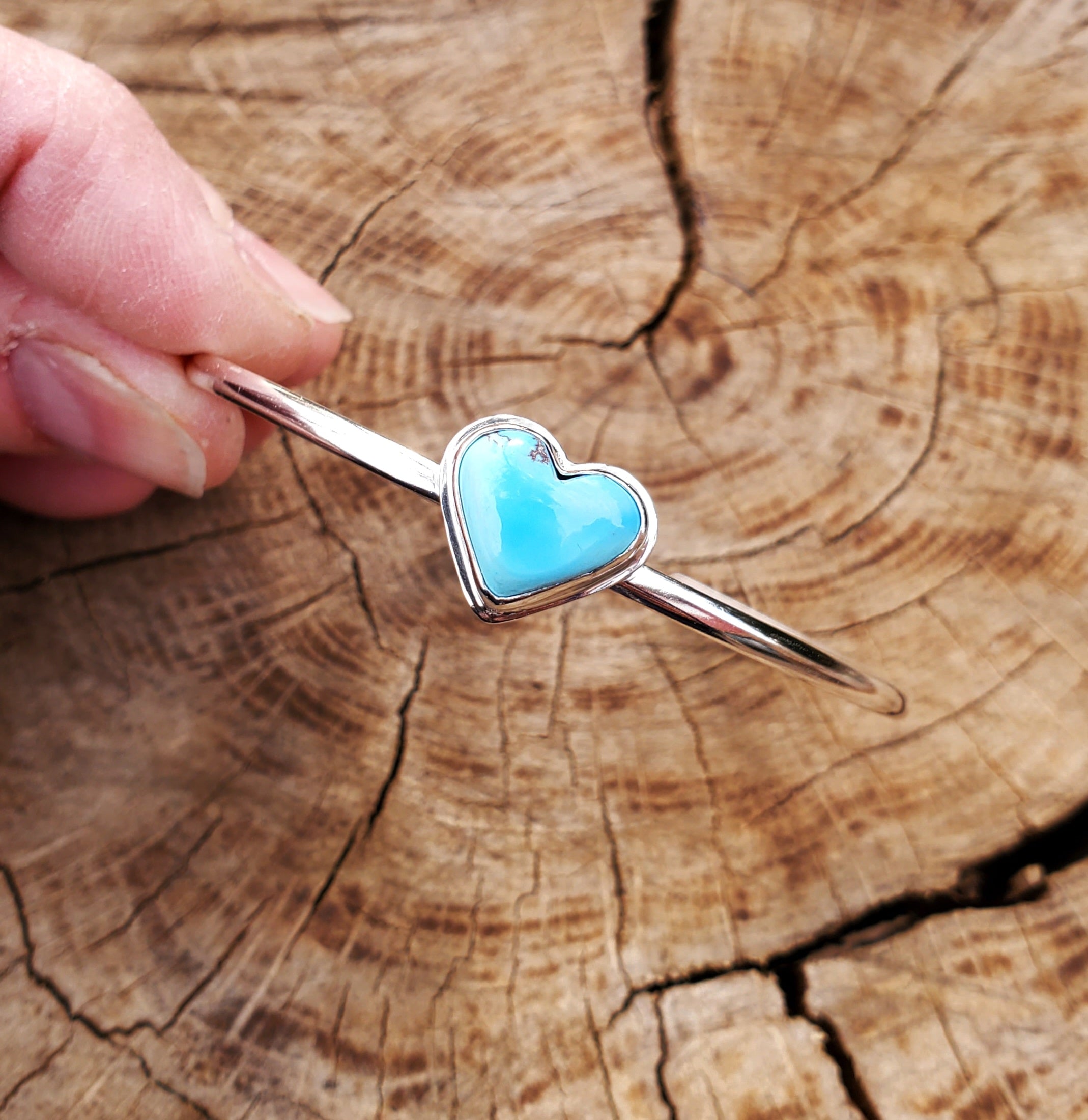 Golden Hills Turquoise Heart Dainty Cuff Bracelet in Solid Sterling Silver