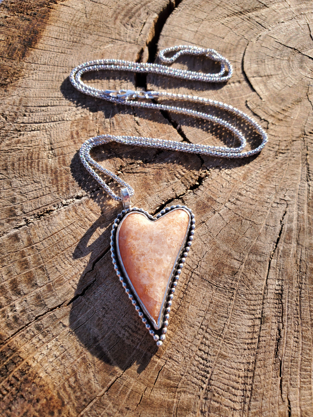 Sunstone Elongated Lopsided Heart Pendant in Solid Sterling Silver