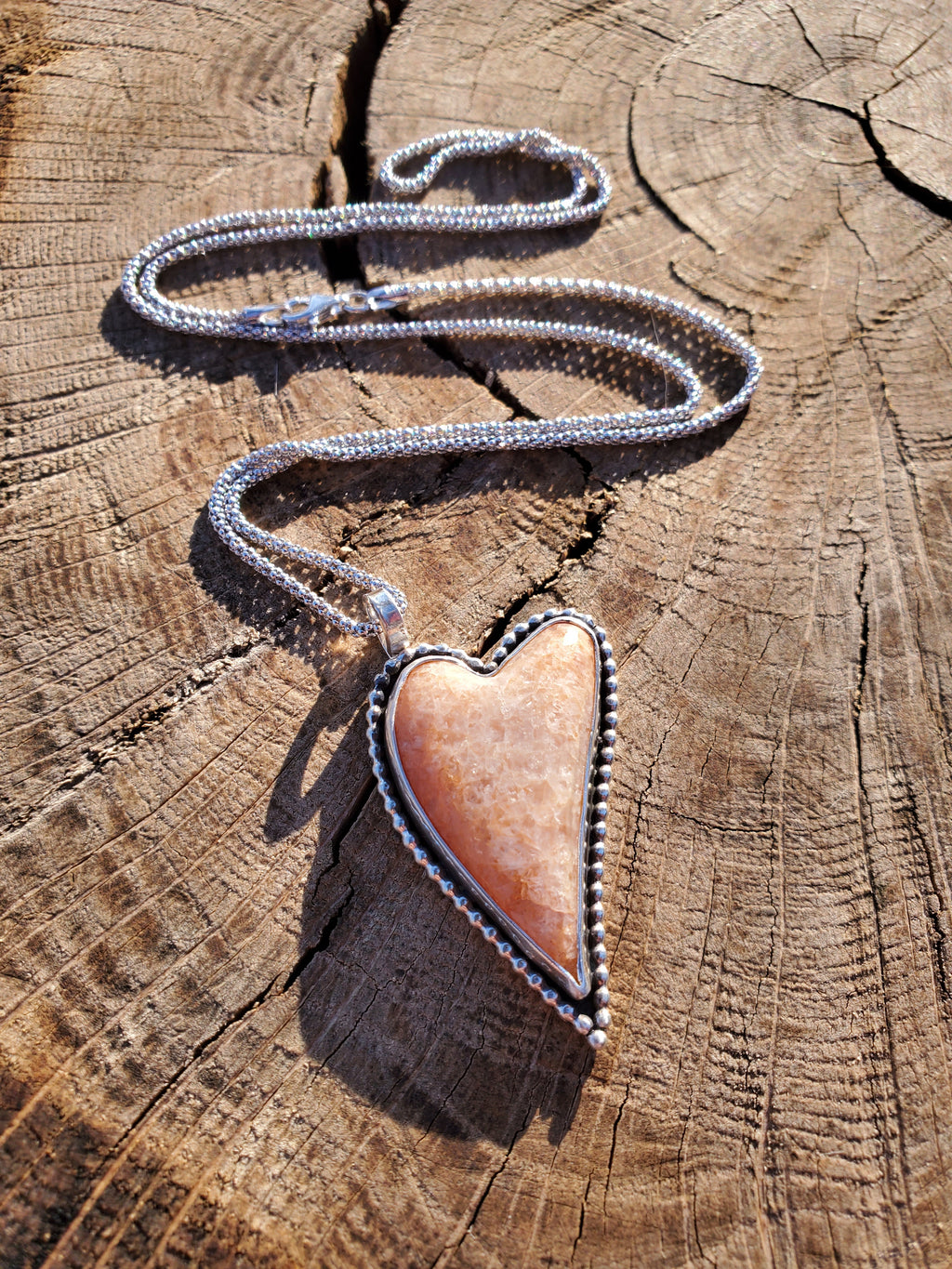 Sunstone Elongated Lopsided Heart Pendant in Solid Sterling Silver
