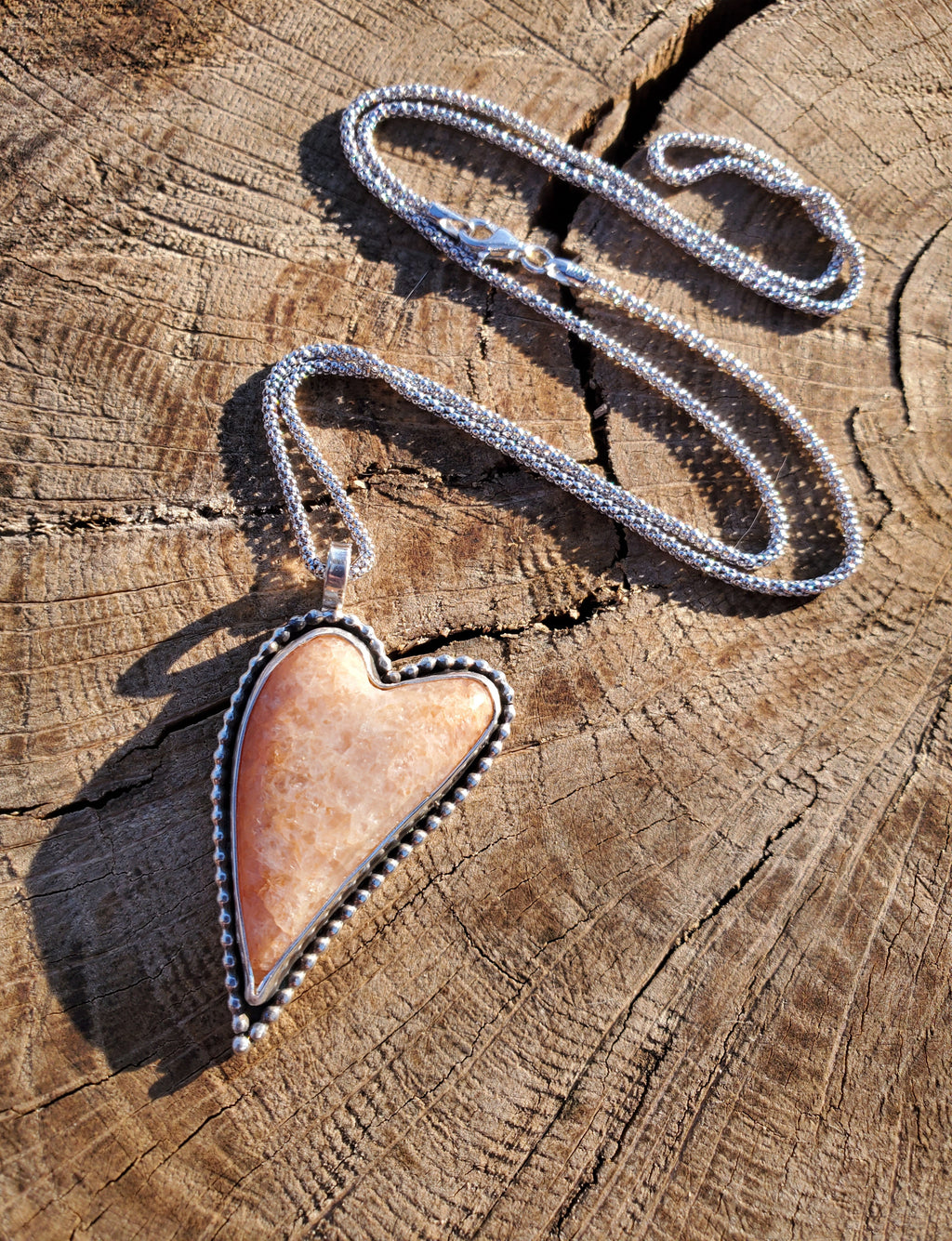 Sunstone Elongated Lopsided Heart Pendant in Solid Sterling Silver