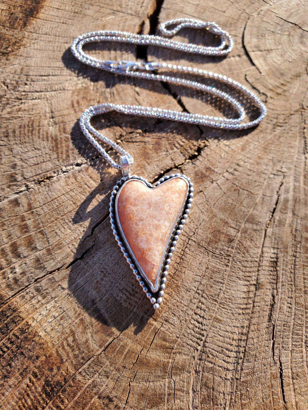 Sunstone Elongated Lopsided Heart Pendant in Solid Sterling Silver
