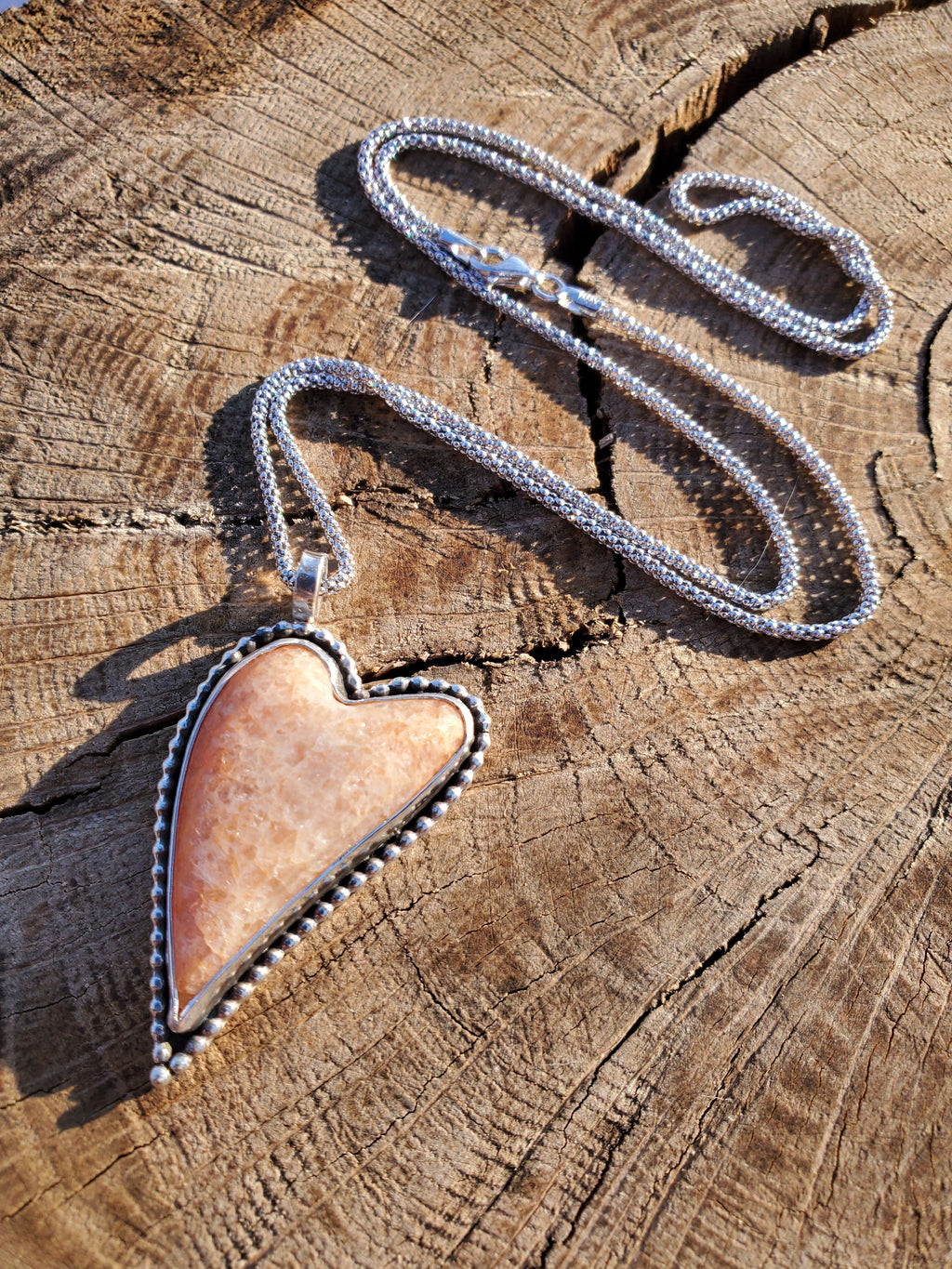 Sunstone Elongated Lopsided Heart Pendant in Solid Sterling Silver