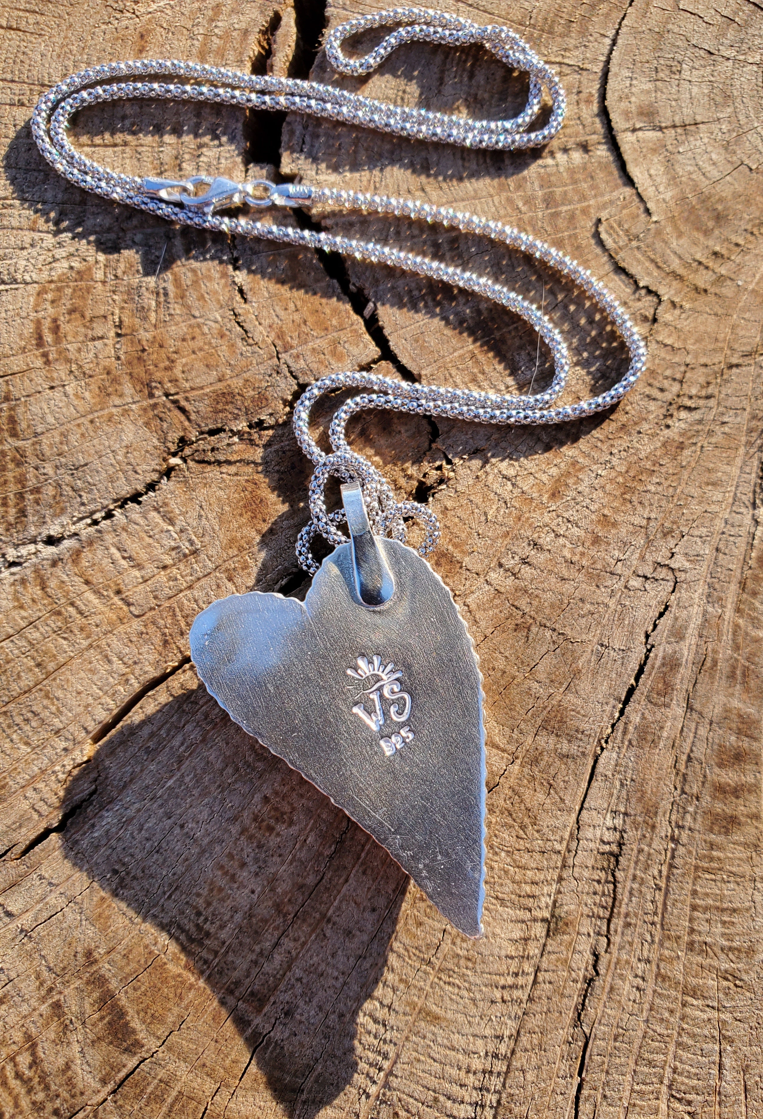 Sunstone Elongated Lopsided Heart Pendant in Solid Sterling Silver