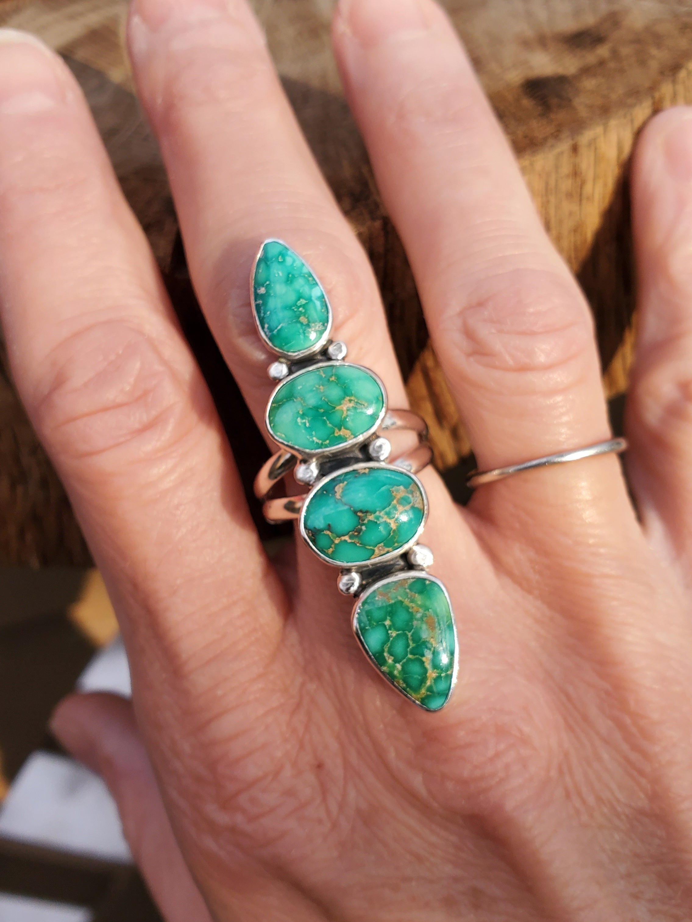 Emerald Valley Turquoise 4-stone Statement Ring in Solid Sterling Silver. Size 7.5