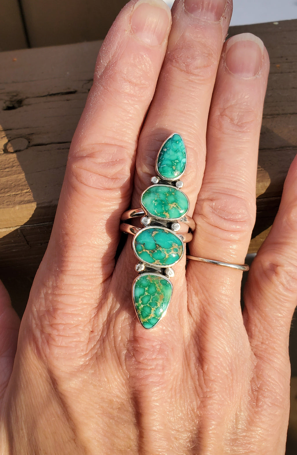 Emerald Valley Turquoise 4-stone Statement Ring in Solid Sterling Silver. Size 7.5