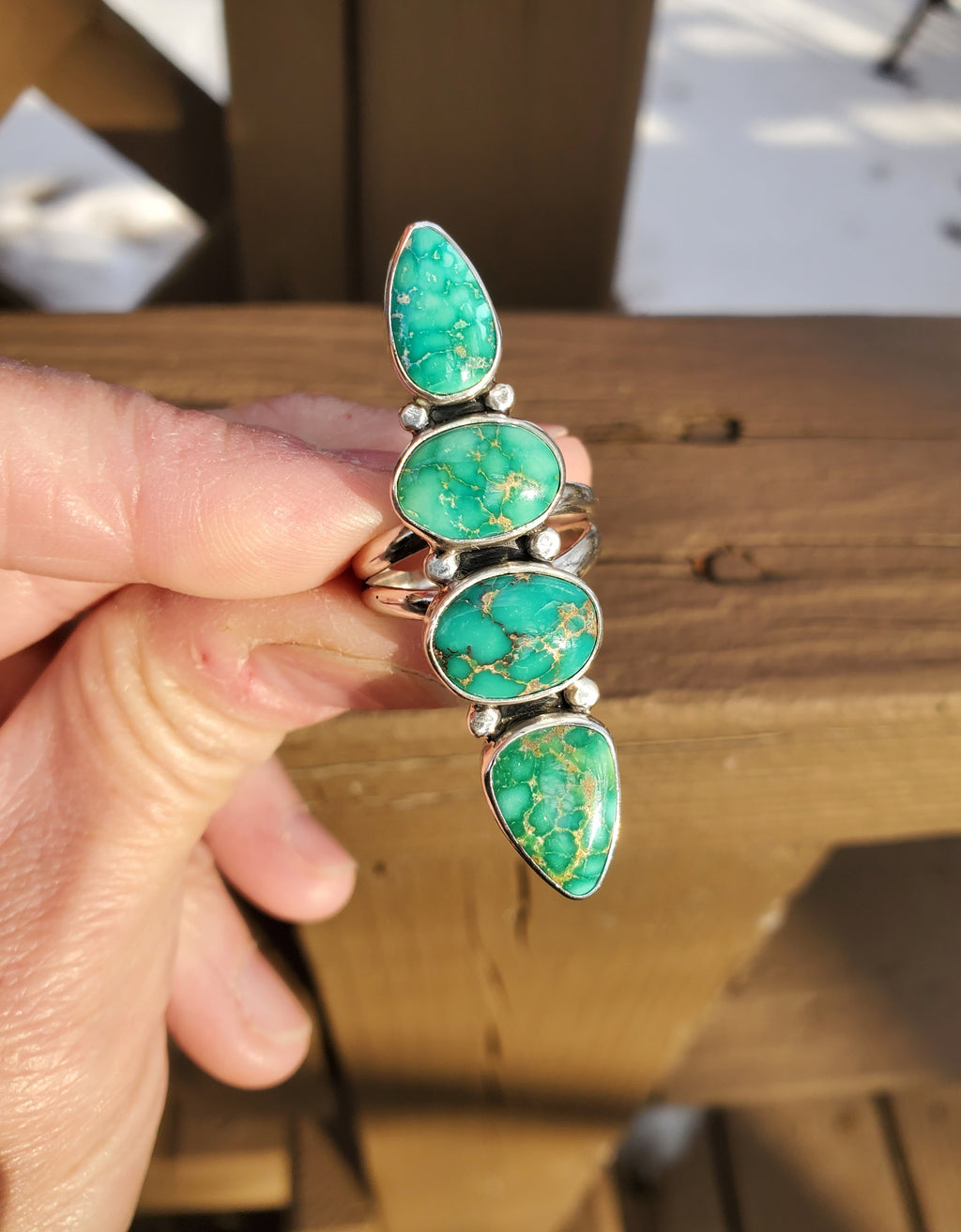 Emerald Valley Turquoise 4-stone Statement Ring in Solid Sterling Silver. Size 7.5