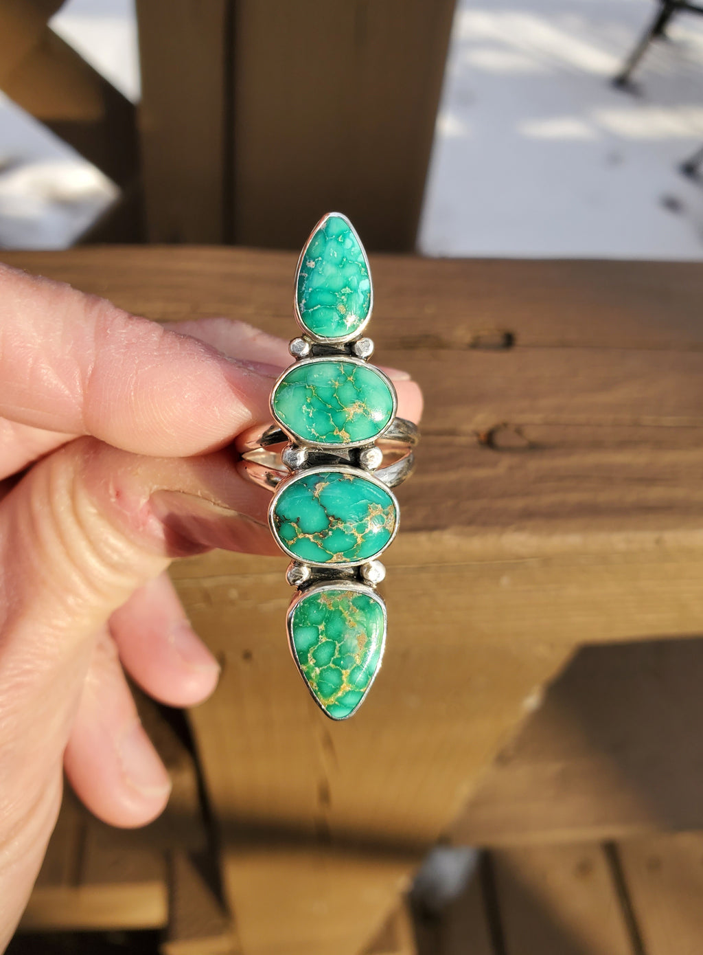 Emerald Valley Turquoise 4-stone Statement Ring in Solid Sterling Silver. Size 7.5