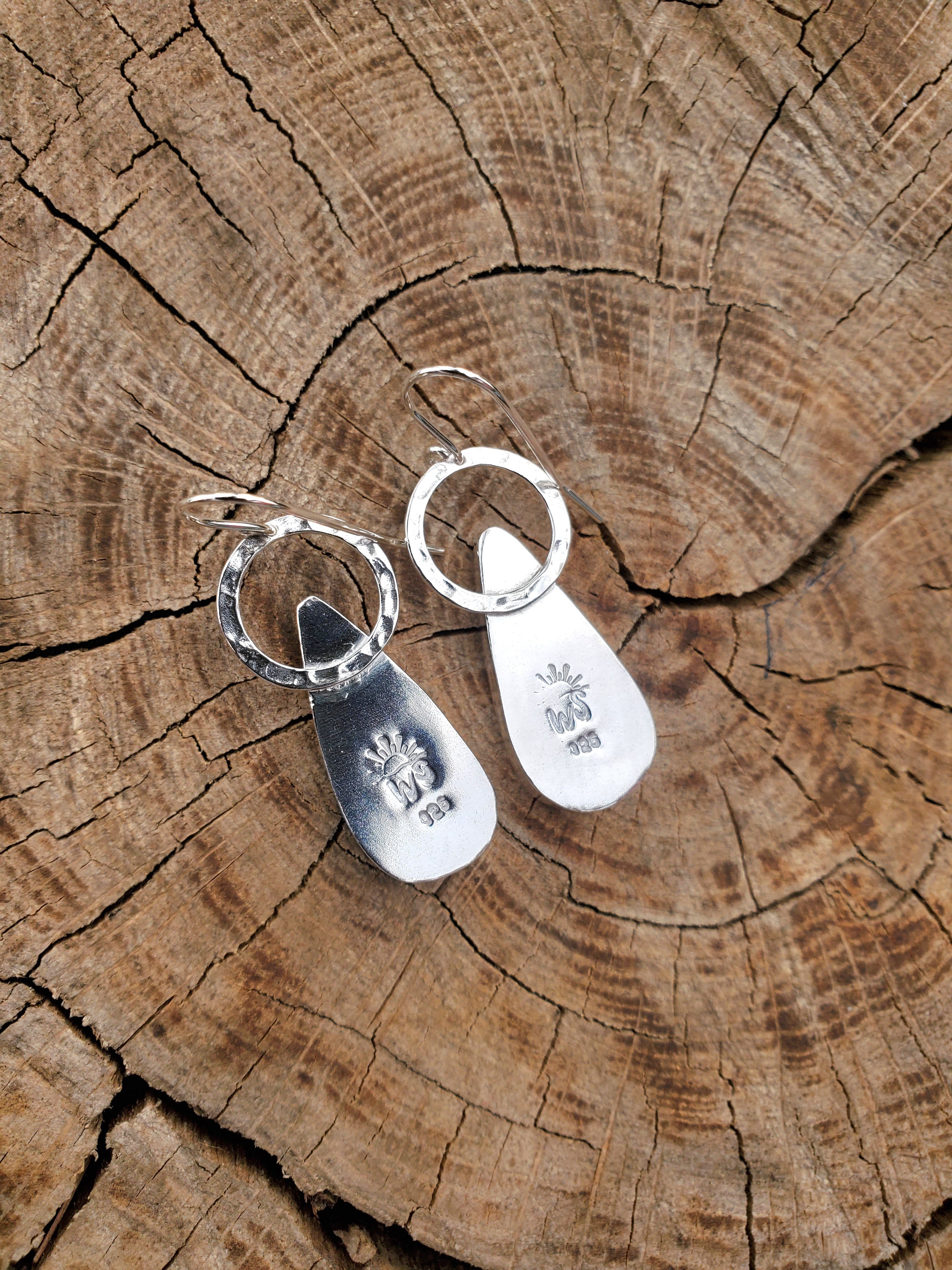 Imperial Jasper Yellow and Red Teardrop Dangle Earrings in Solid Sterling Silver