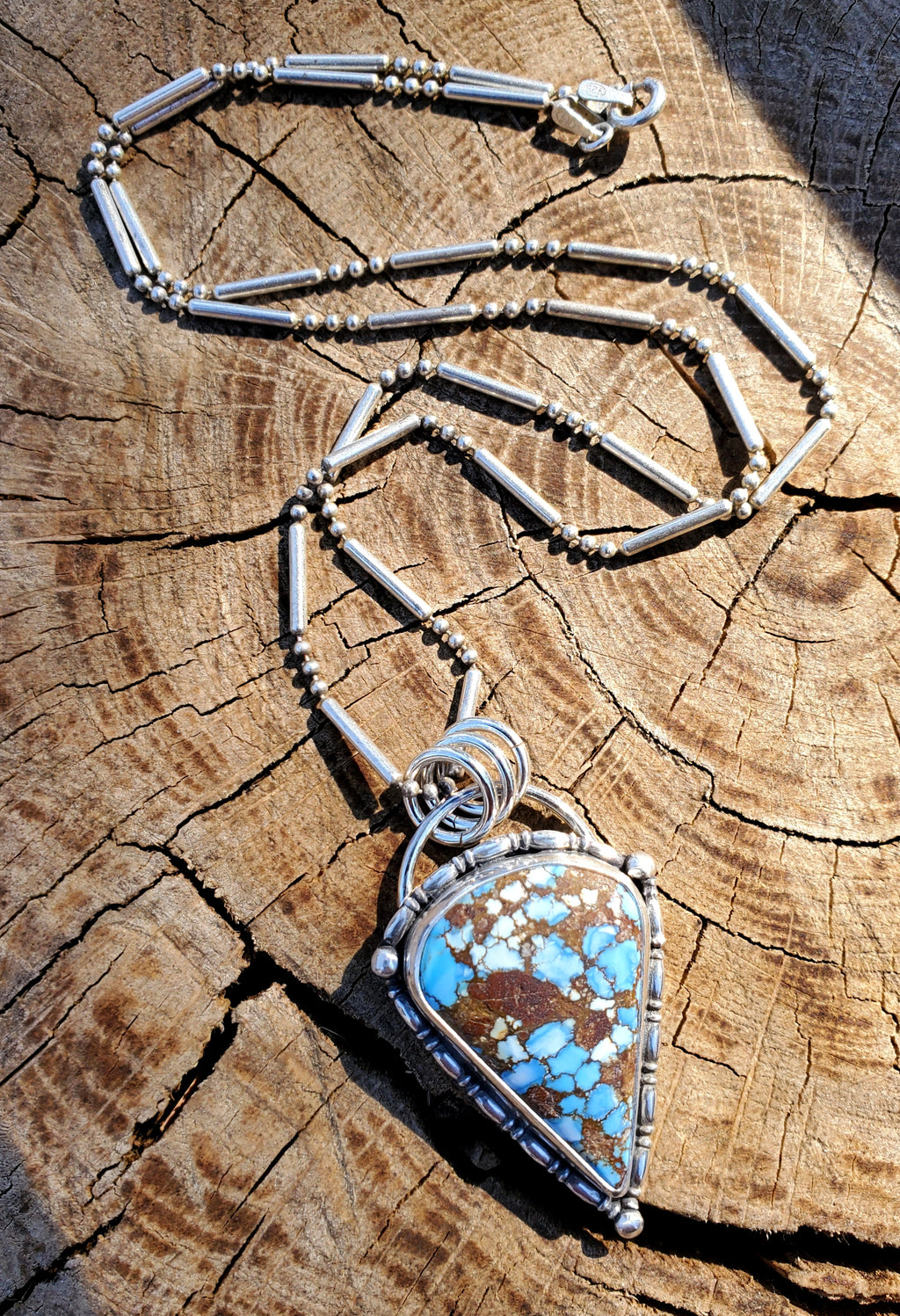 Golden Hills Turquoise Large Detailed Pendant Necklace in Solid Sterling Silver
