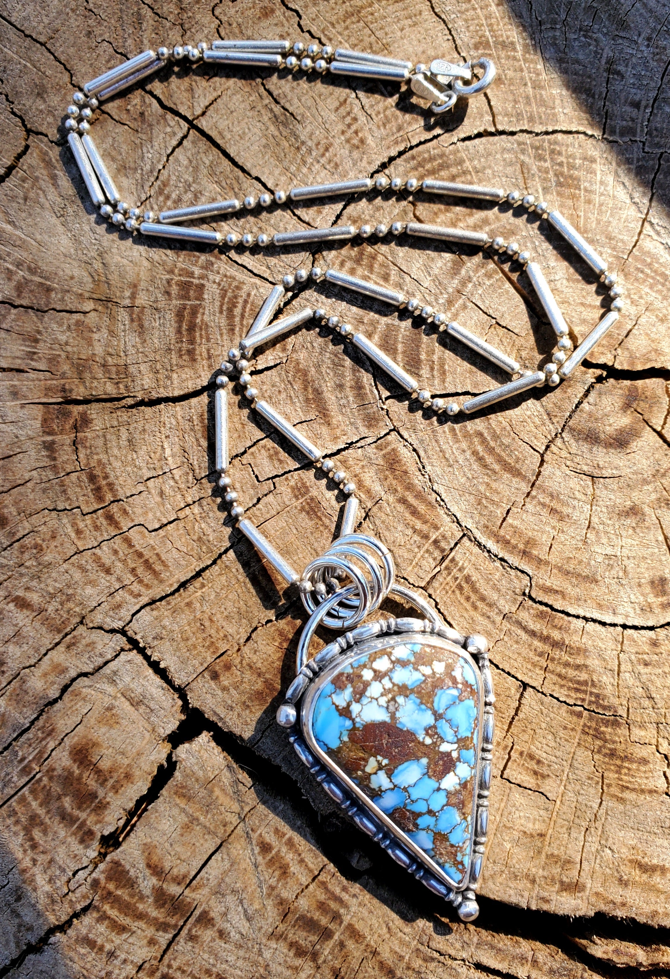 Golden Hills Turquoise Large Detailed Pendant Necklace in Solid Sterling Silver