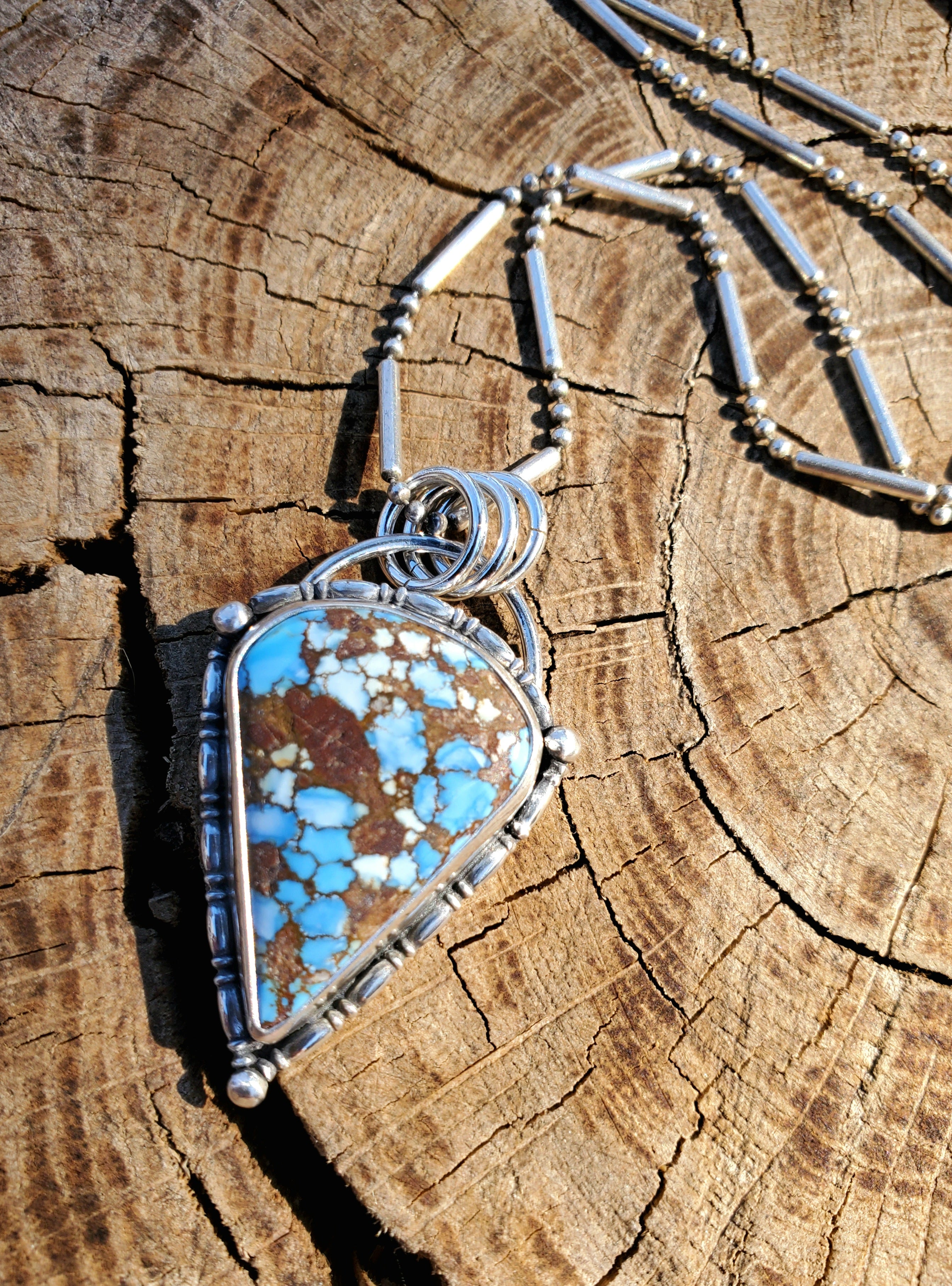 Golden Hills Turquoise Large Detailed Pendant Necklace in Solid Sterling Silver