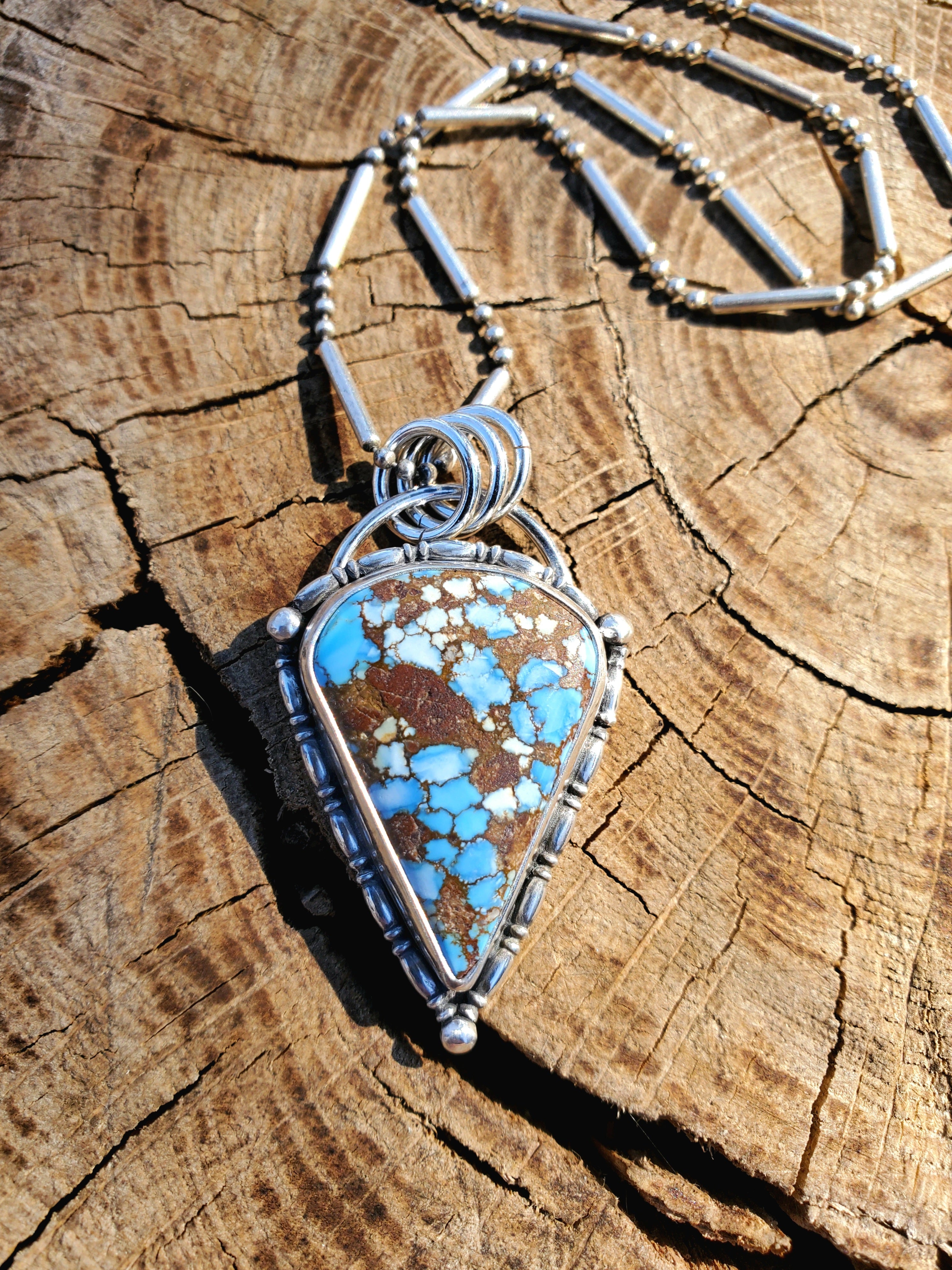 Golden Hills Turquoise Large Detailed Pendant Necklace in Solid Sterling Silver