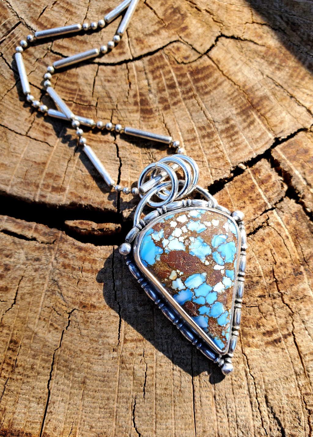 Golden Hills Turquoise Large Detailed Pendant Necklace in Solid Sterling Silver