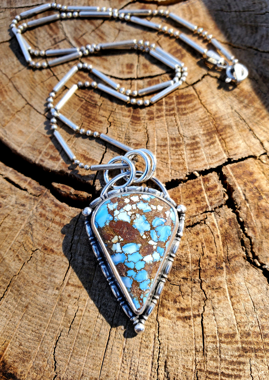 Golden Hills Turquoise Large Detailed Pendant Necklace in Solid Sterling Silver