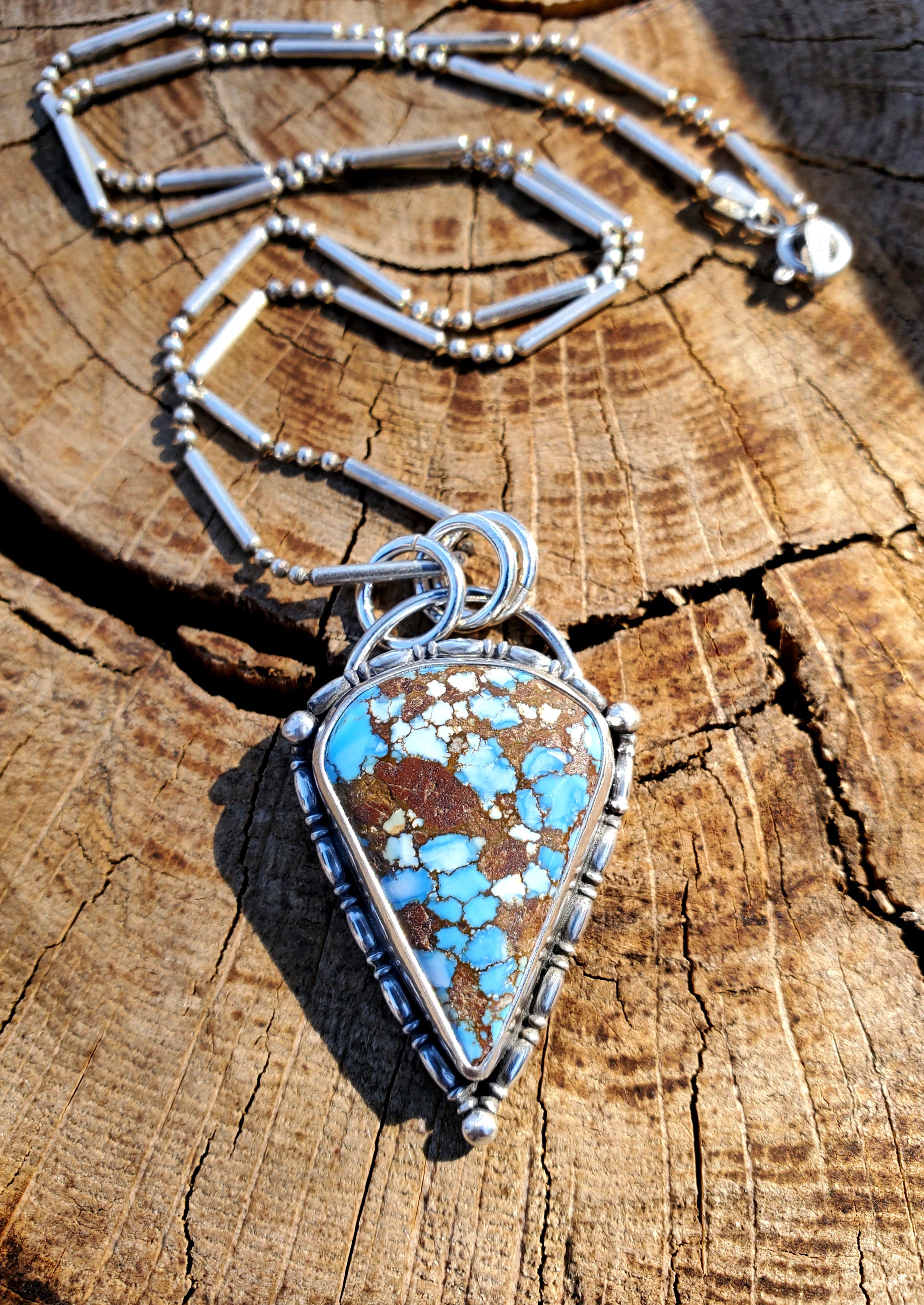 Golden Hills Turquoise Large Detailed Pendant Necklace in Solid Sterling Silver