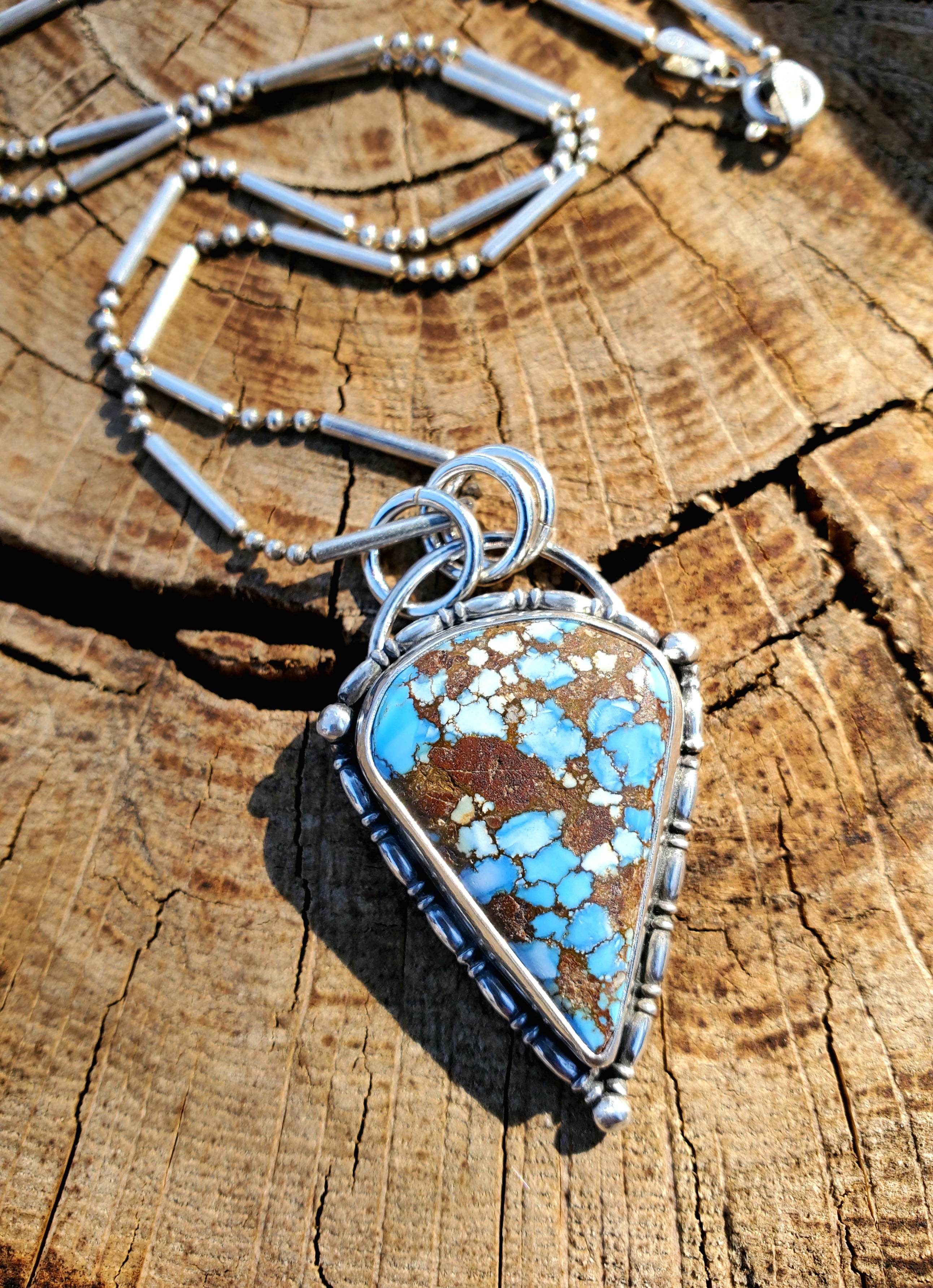 Golden Hills Turquoise Large Detailed Pendant Necklace in Solid Sterling Silver