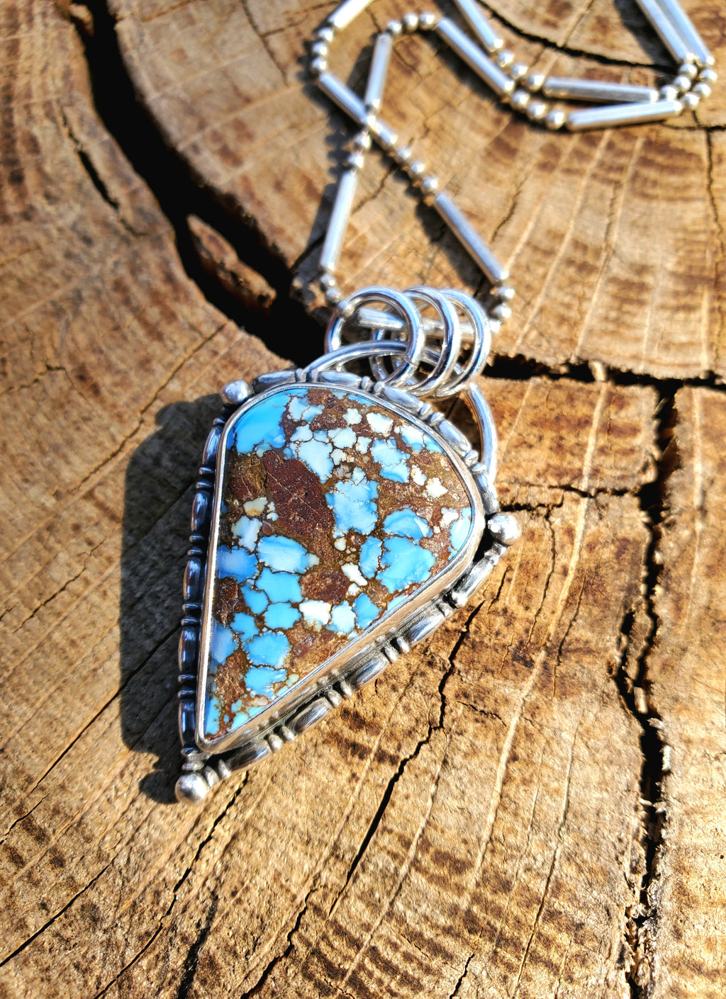 Golden Hills Turquoise Large Detailed Pendant Necklace in Solid Sterling Silver