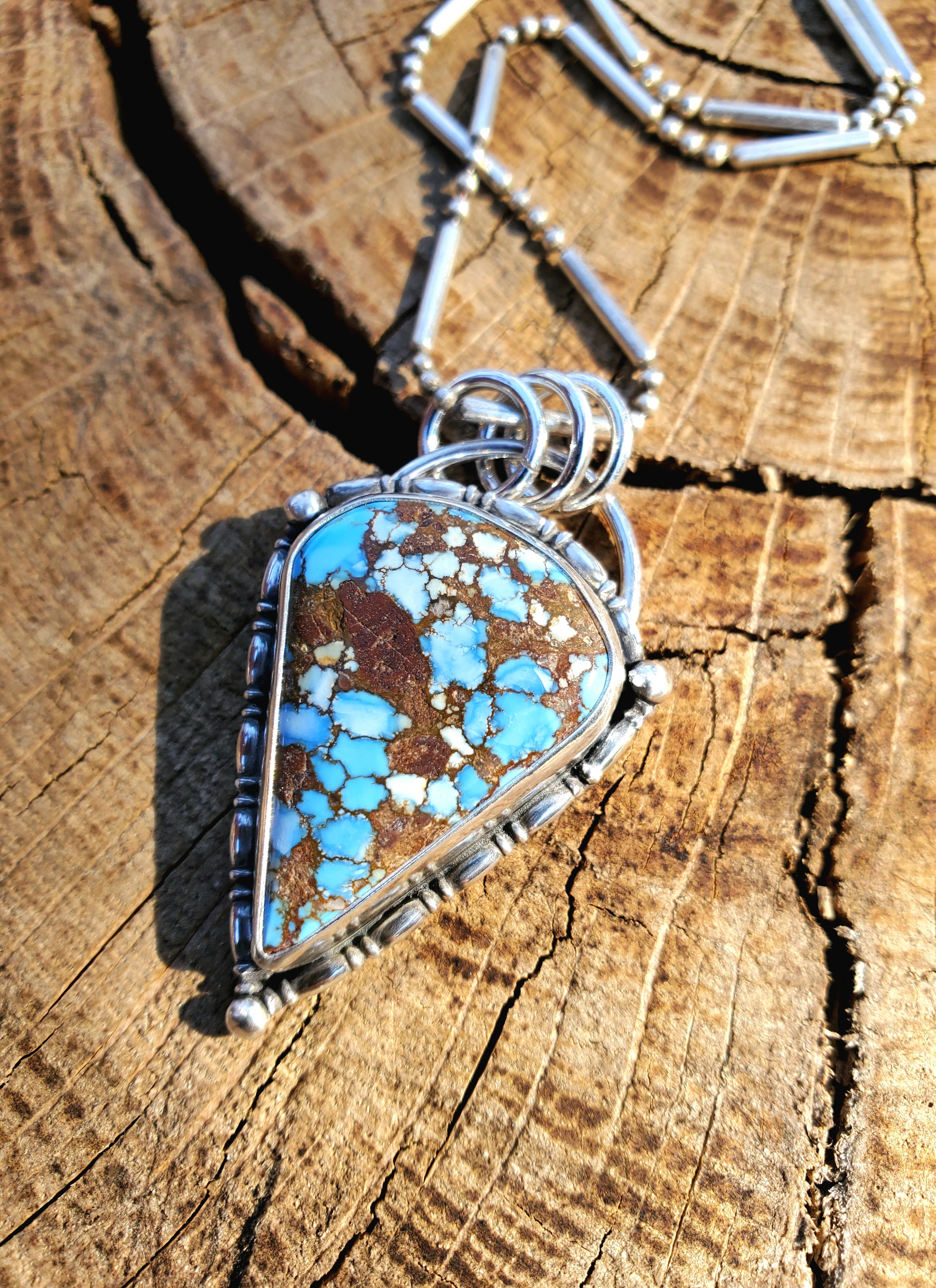 Golden Hills Turquoise Large Detailed Pendant Necklace in Solid Sterling Silver