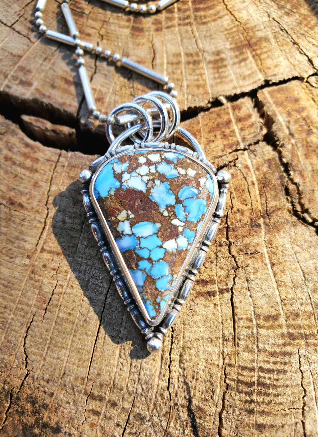 Golden Hills Turquoise Large Detailed Pendant Necklace in Solid Sterling Silver