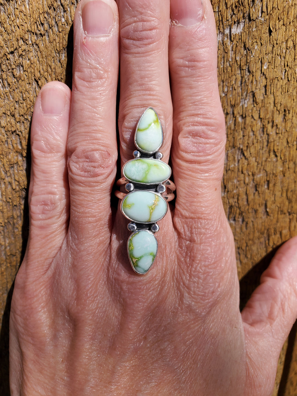 Palomino Variscite 4-Stone Statement Ring in Solid Sterling Silver. Size 7.5