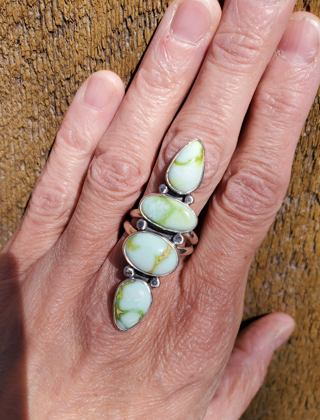 Palomino Variscite 4-Stone Statement Ring in Solid Sterling Silver. Size 7.5