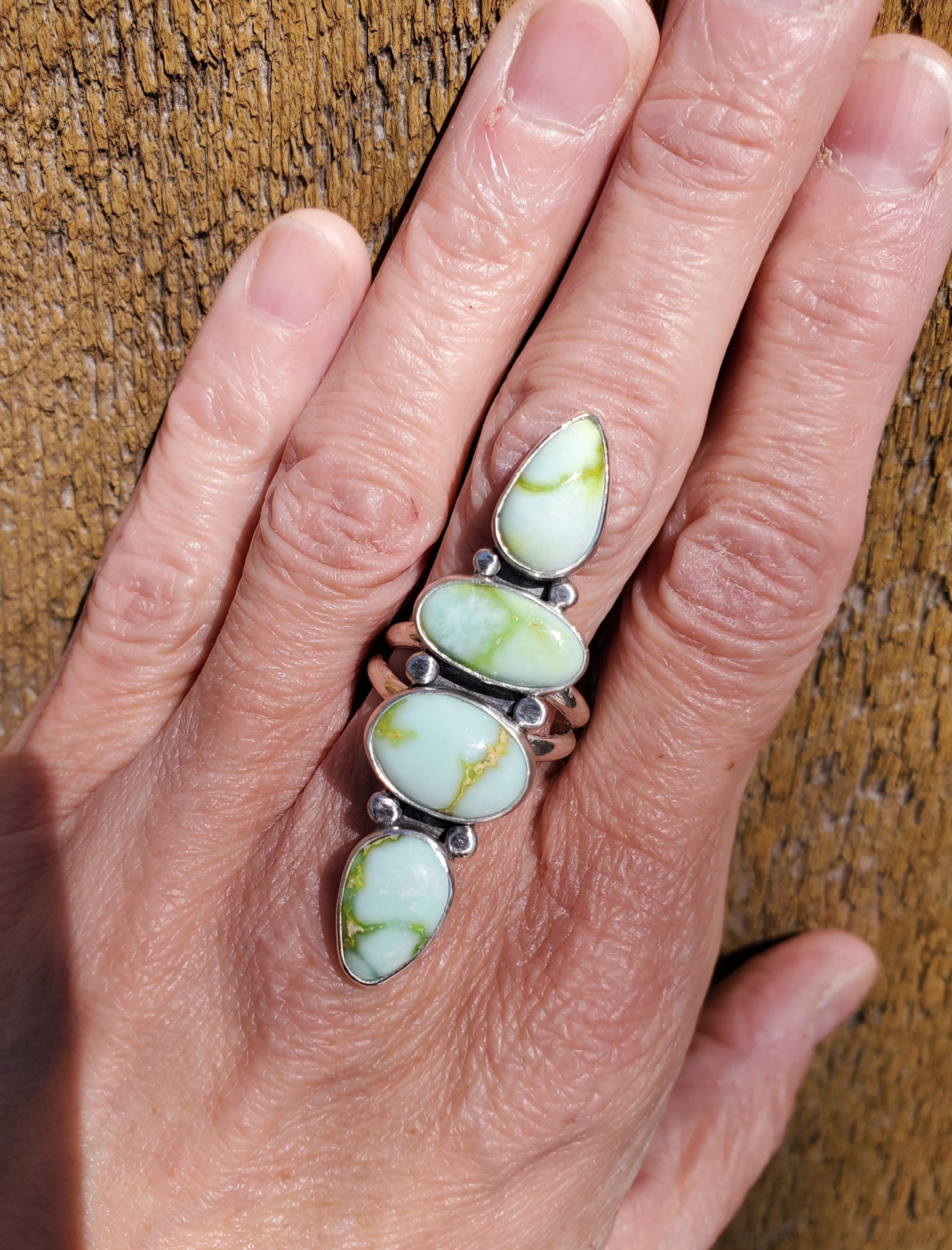 Palomino Variscite 4-Stone Statement Ring in Solid Sterling Silver. Size 7.5