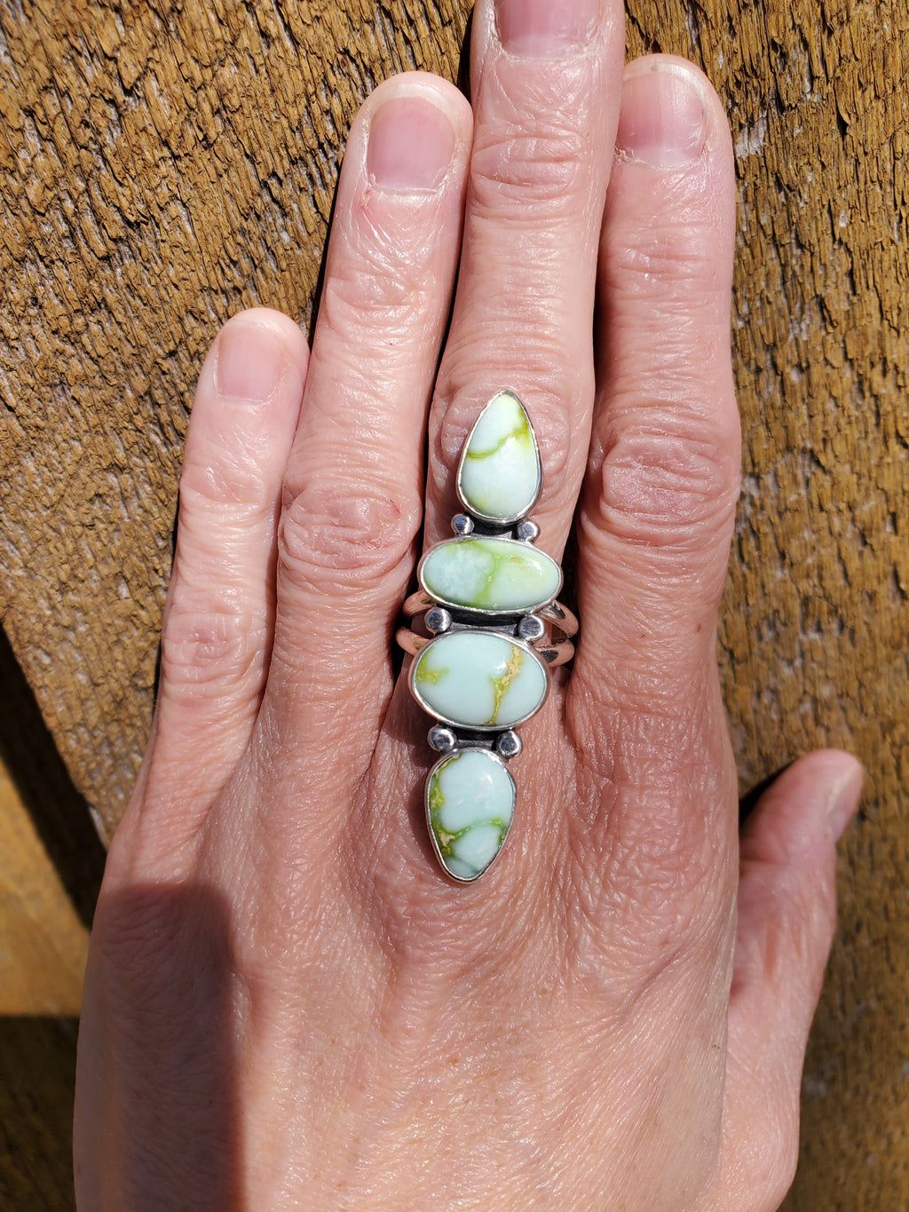 Palomino Variscite 4-Stone Statement Ring in Solid Sterling Silver. Size 7.5