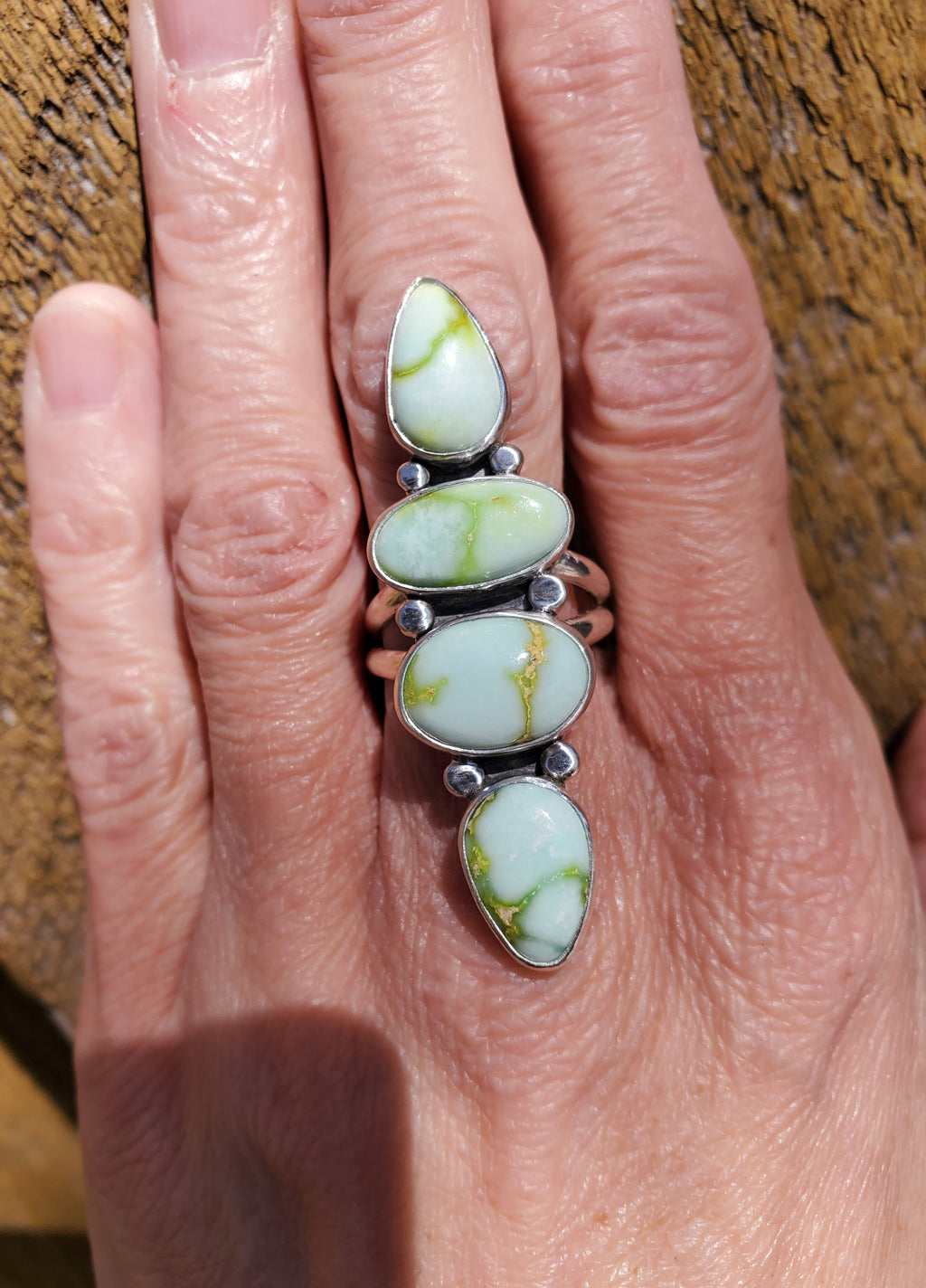 Palomino Variscite 4-Stone Statement Ring in Solid Sterling Silver. Size 7.5
