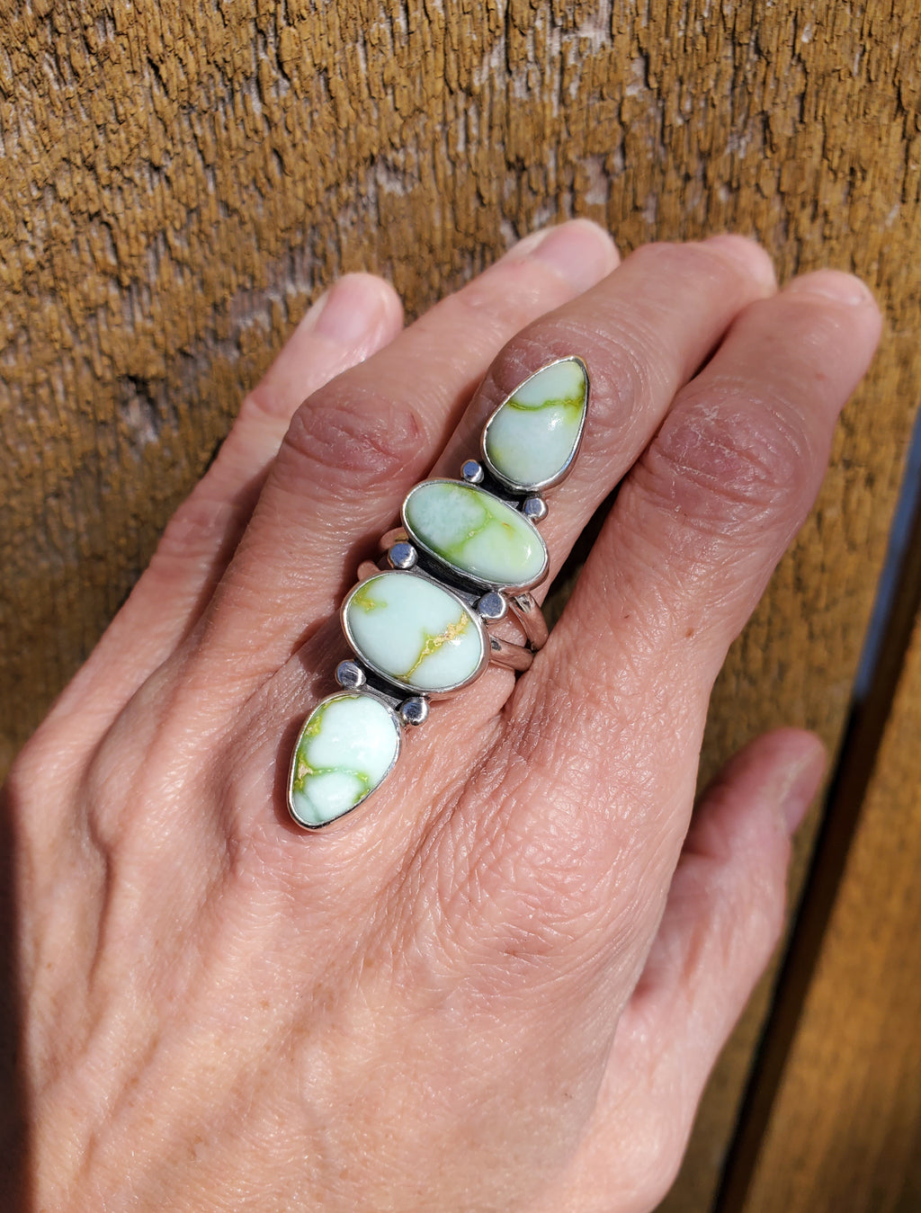 Palomino Variscite 4-Stone Statement Ring in Solid Sterling Silver. Size 7.5