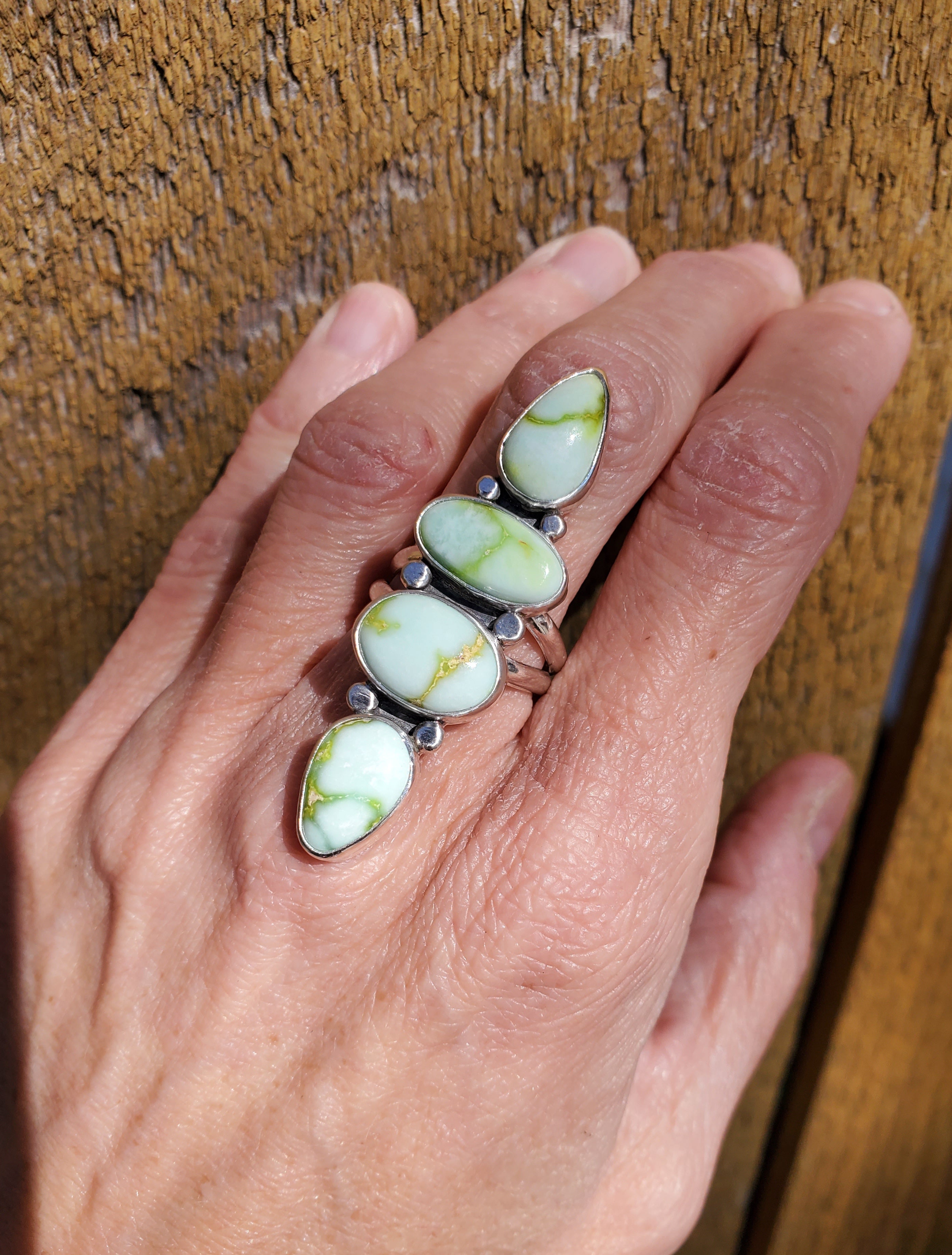 Palomino Variscite 4-Stone Statement Ring in Solid Sterling Silver. Size 7.5