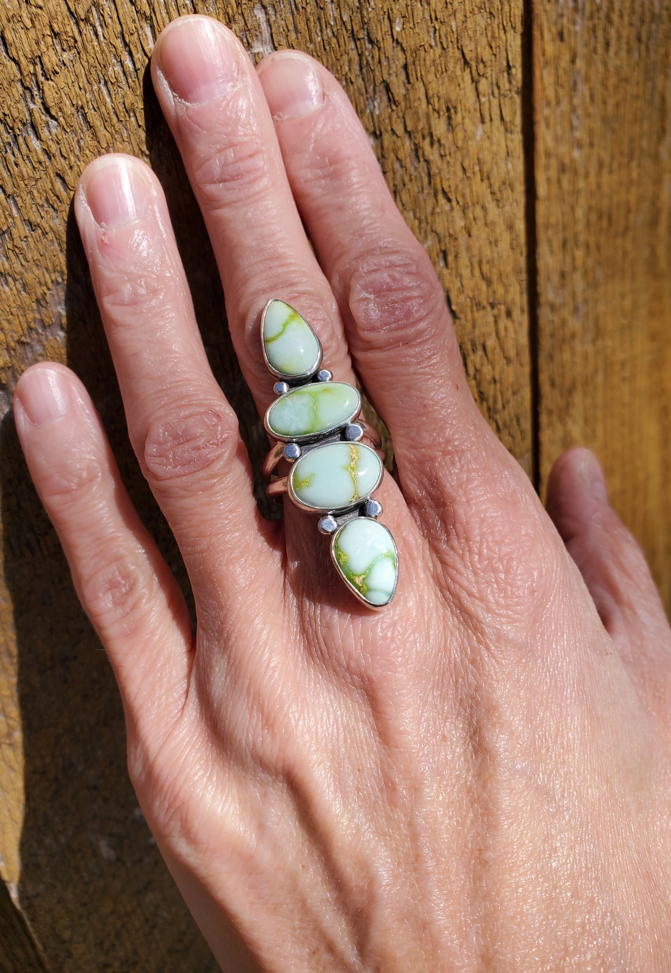 Palomino Variscite 4-Stone Statement Ring in Solid Sterling Silver. Size 7.5