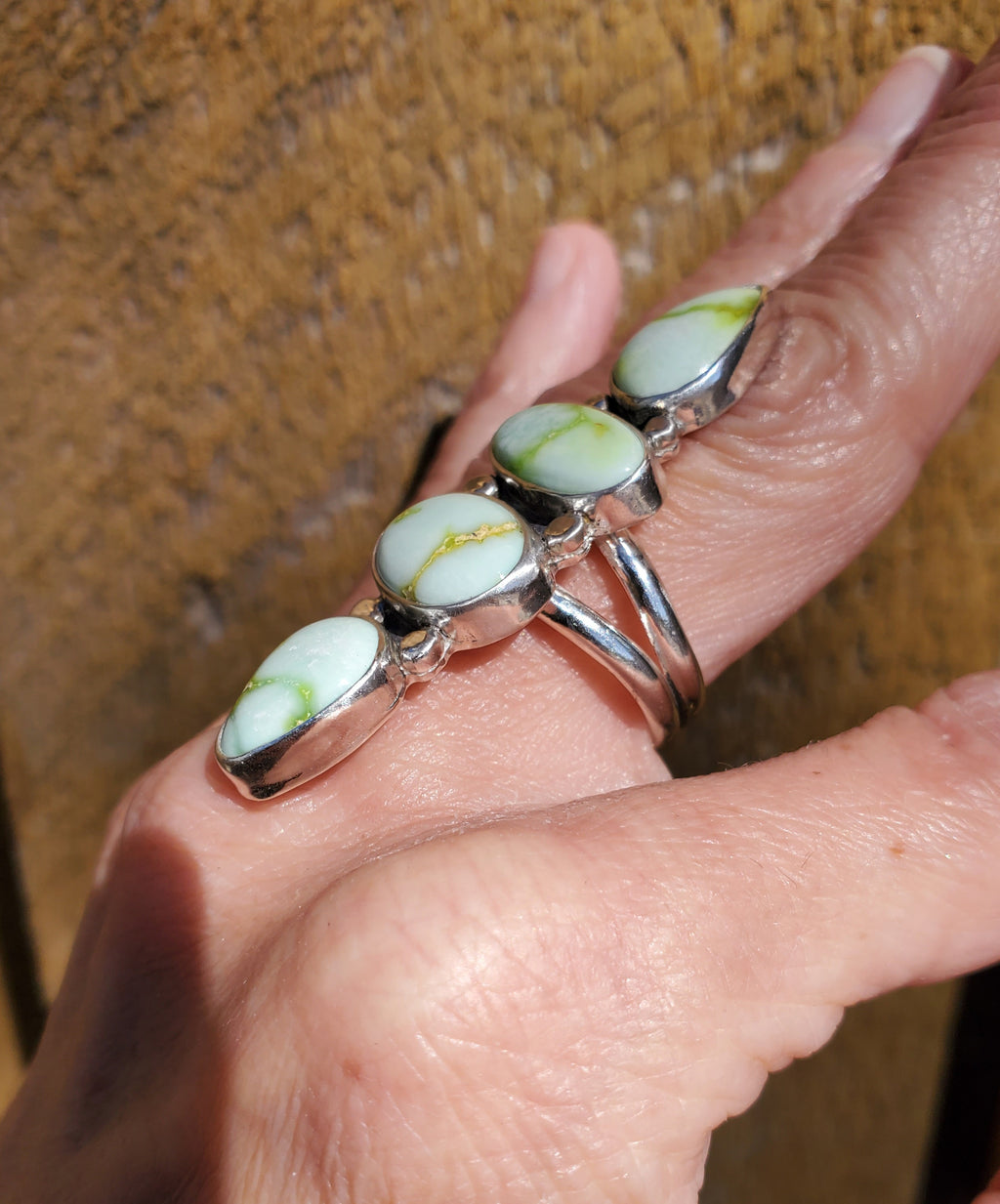 Palomino Variscite 4-Stone Statement Ring in Solid Sterling Silver. Size 7.5