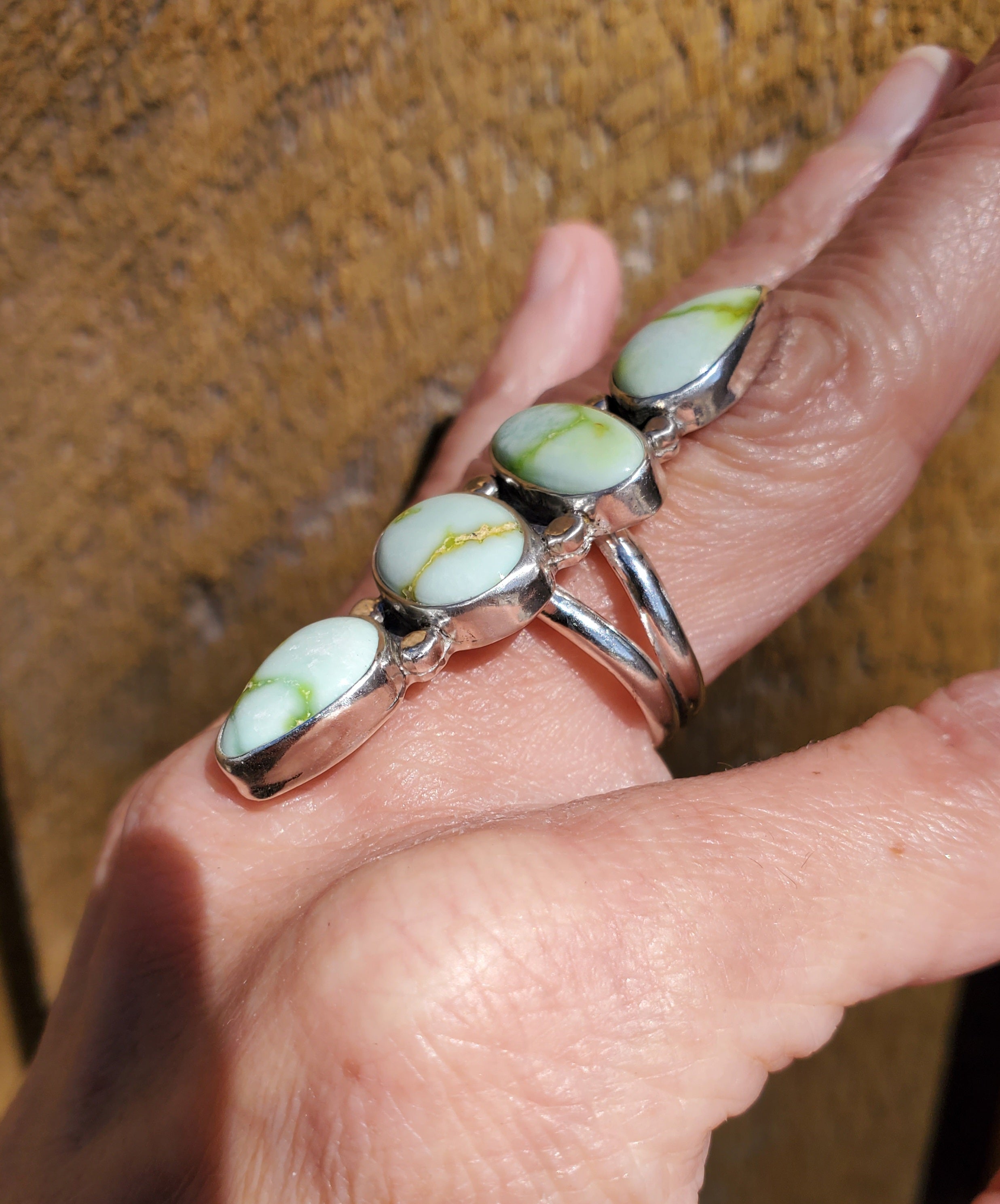 Palomino Variscite 4-Stone Statement Ring in Solid Sterling Silver. Size 7.5