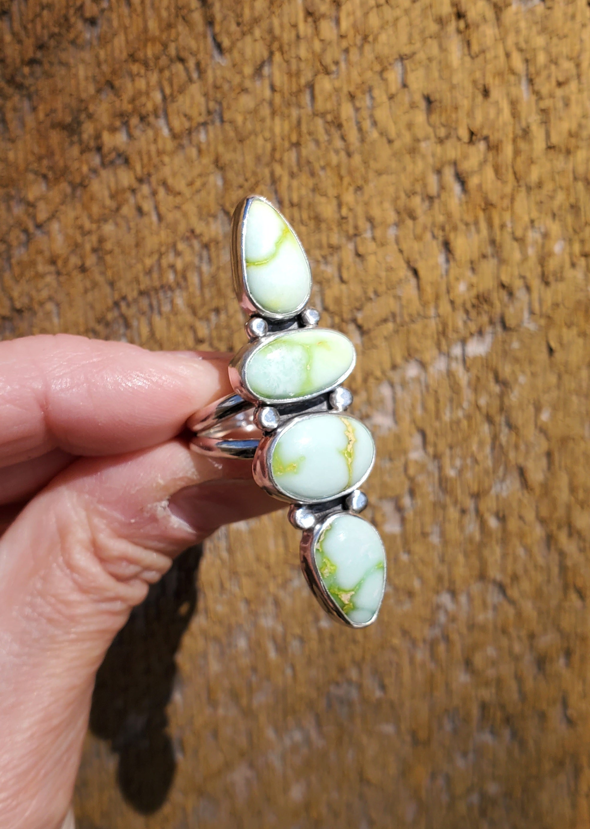 Palomino Variscite 4-Stone Statement Ring in Solid Sterling Silver. Size 7.5