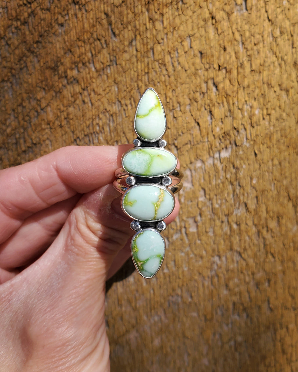 Palomino Variscite 4-Stone Statement Ring in Solid Sterling Silver. Size 7.5