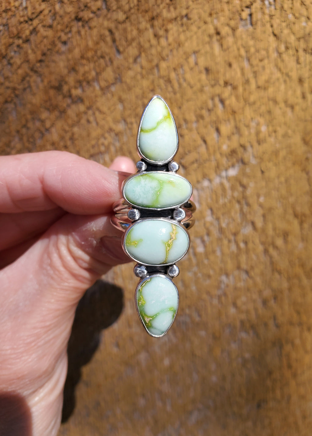 Palomino Variscite 4-Stone Statement Ring in Solid Sterling Silver. Size 7.5