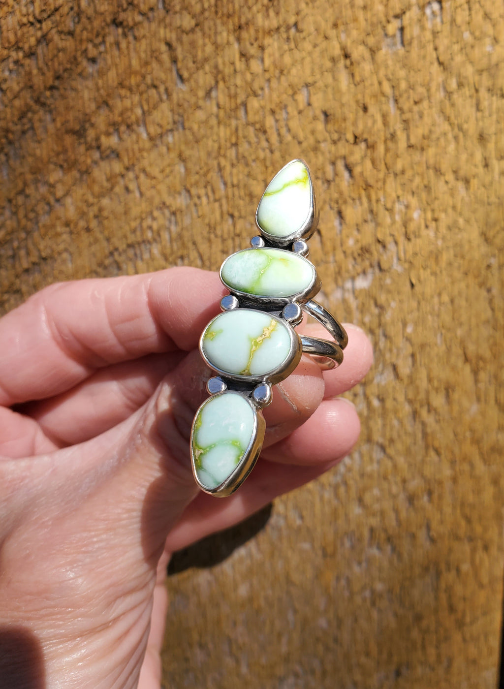 Palomino Variscite 4-Stone Statement Ring in Solid Sterling Silver. Size 7.5
