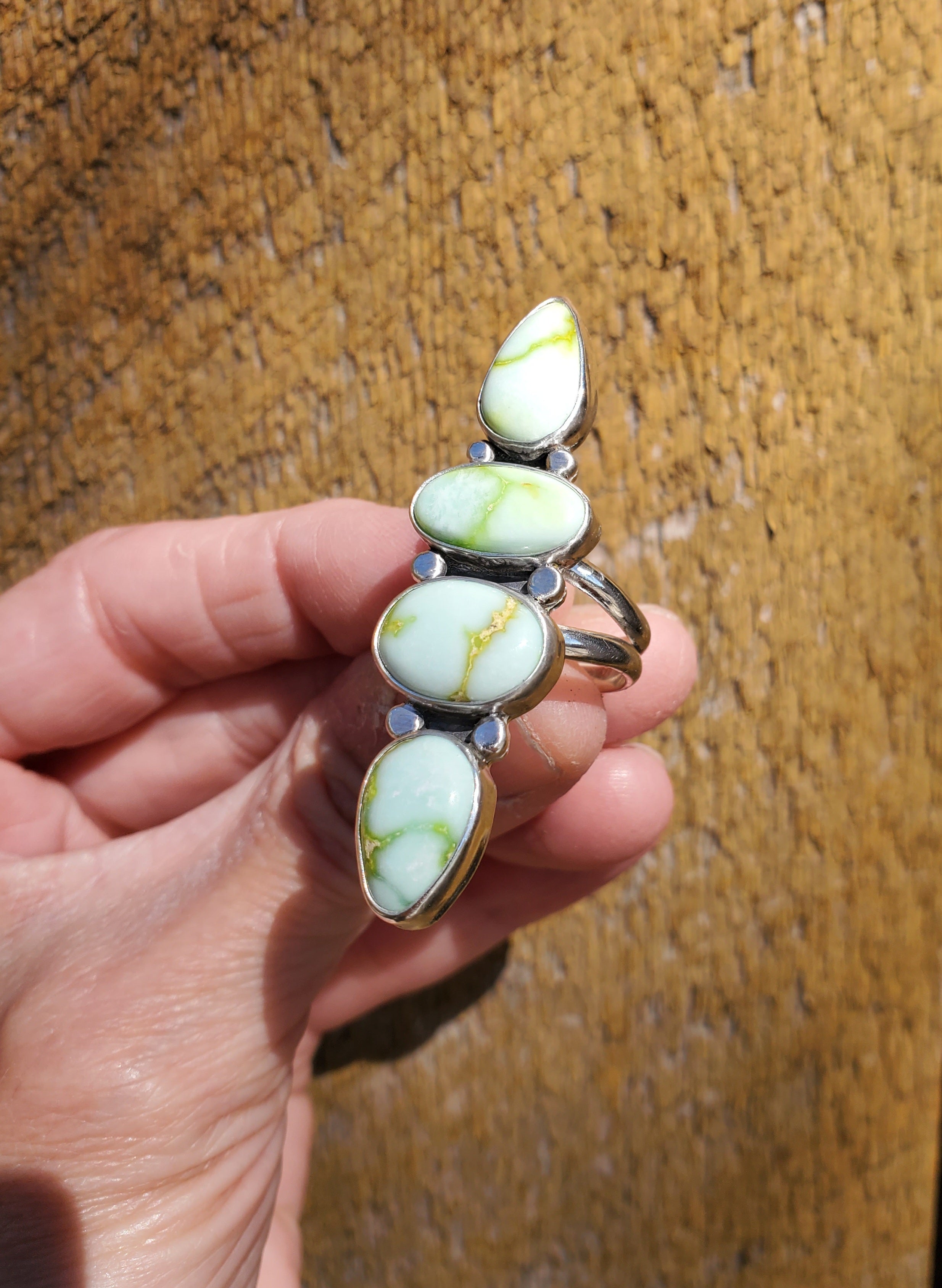 Palomino Variscite 4-Stone Statement Ring in Solid Sterling Silver. Size 7.5