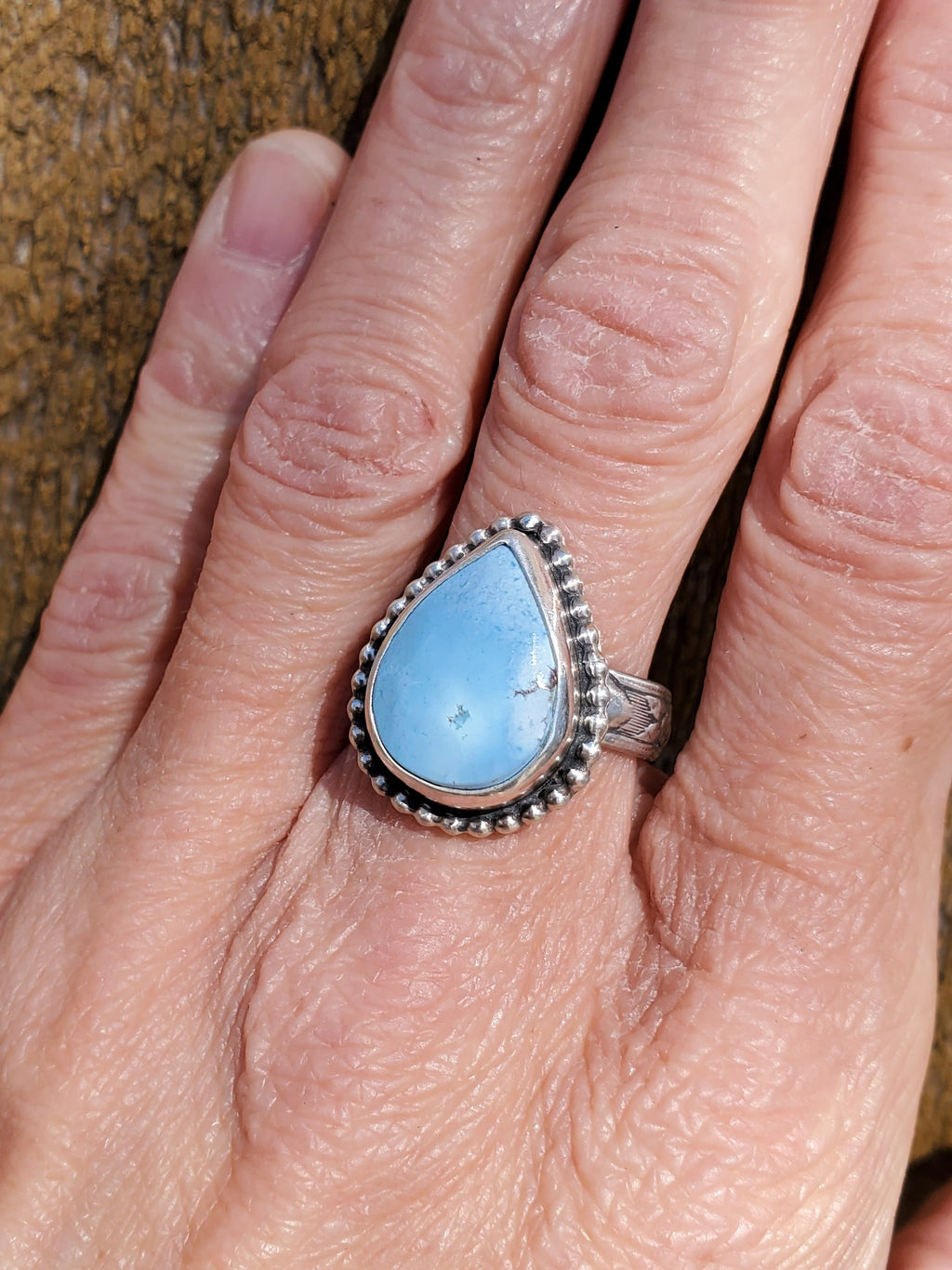 Golden Hills Turquouse Teardrop Statement Ring In Solid Sterling Silver. Size 8