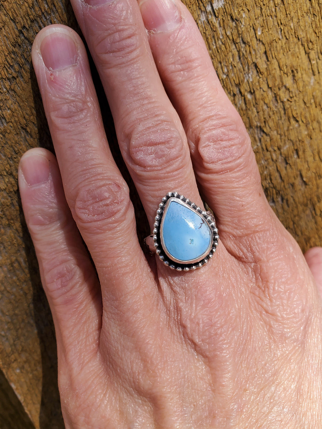 Golden Hills Turquouse Teardrop Statement Ring In Solid Sterling Silver. Size 8