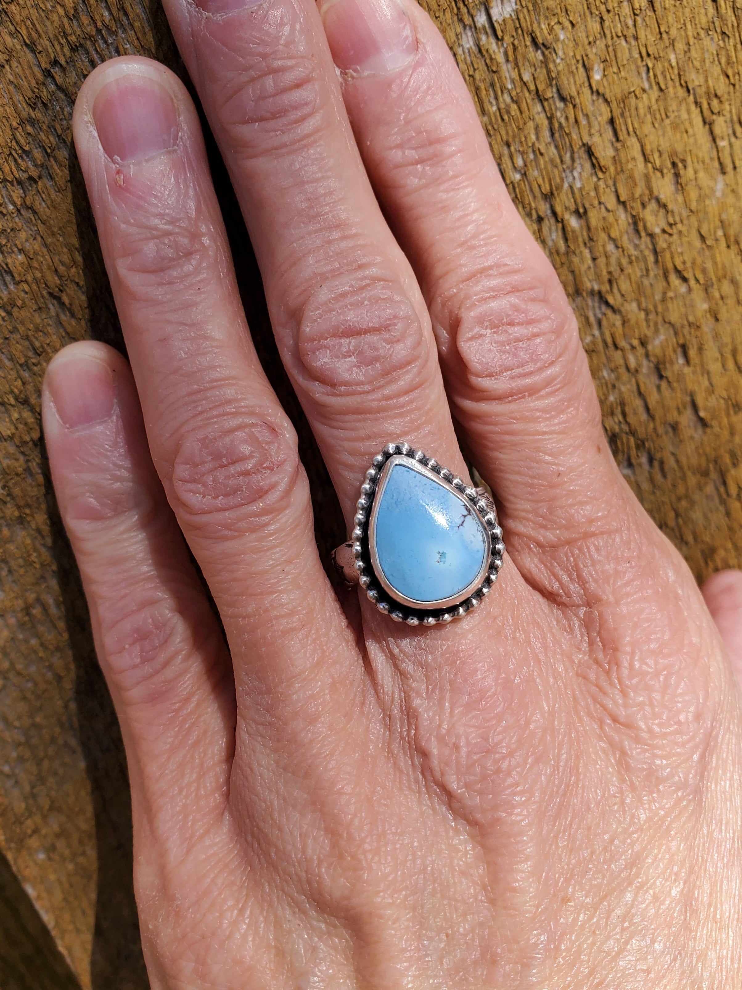 Golden Hills Turquouse Teardrop Statement Ring In Solid Sterling Silver. Size 8